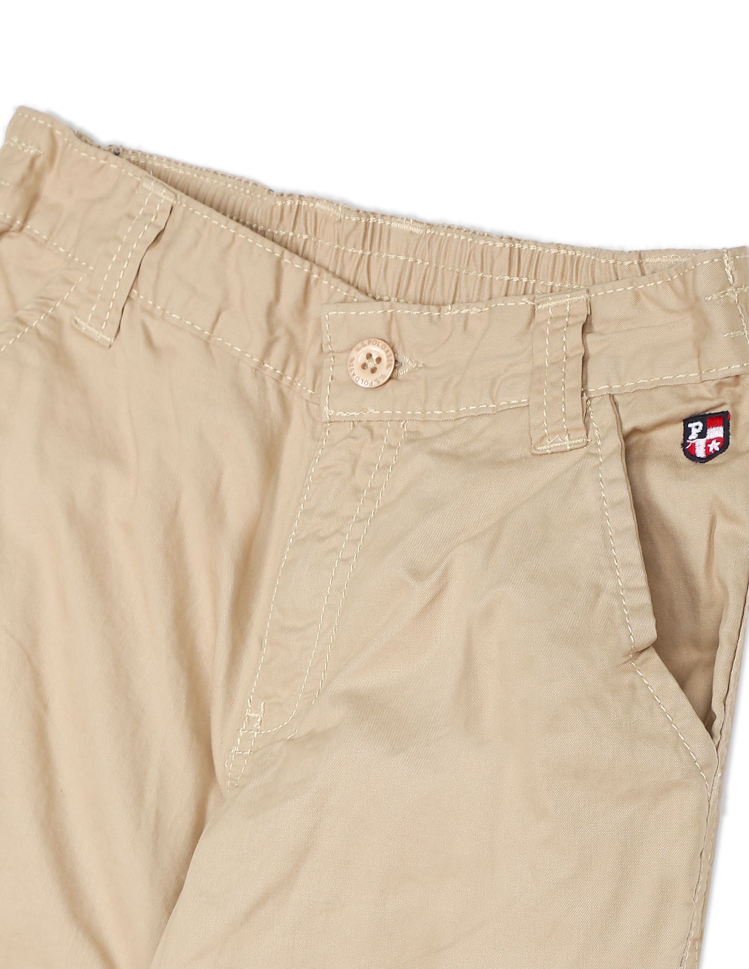 Boys Khaki Mid Rise Solid Cargo Pants - Image 3