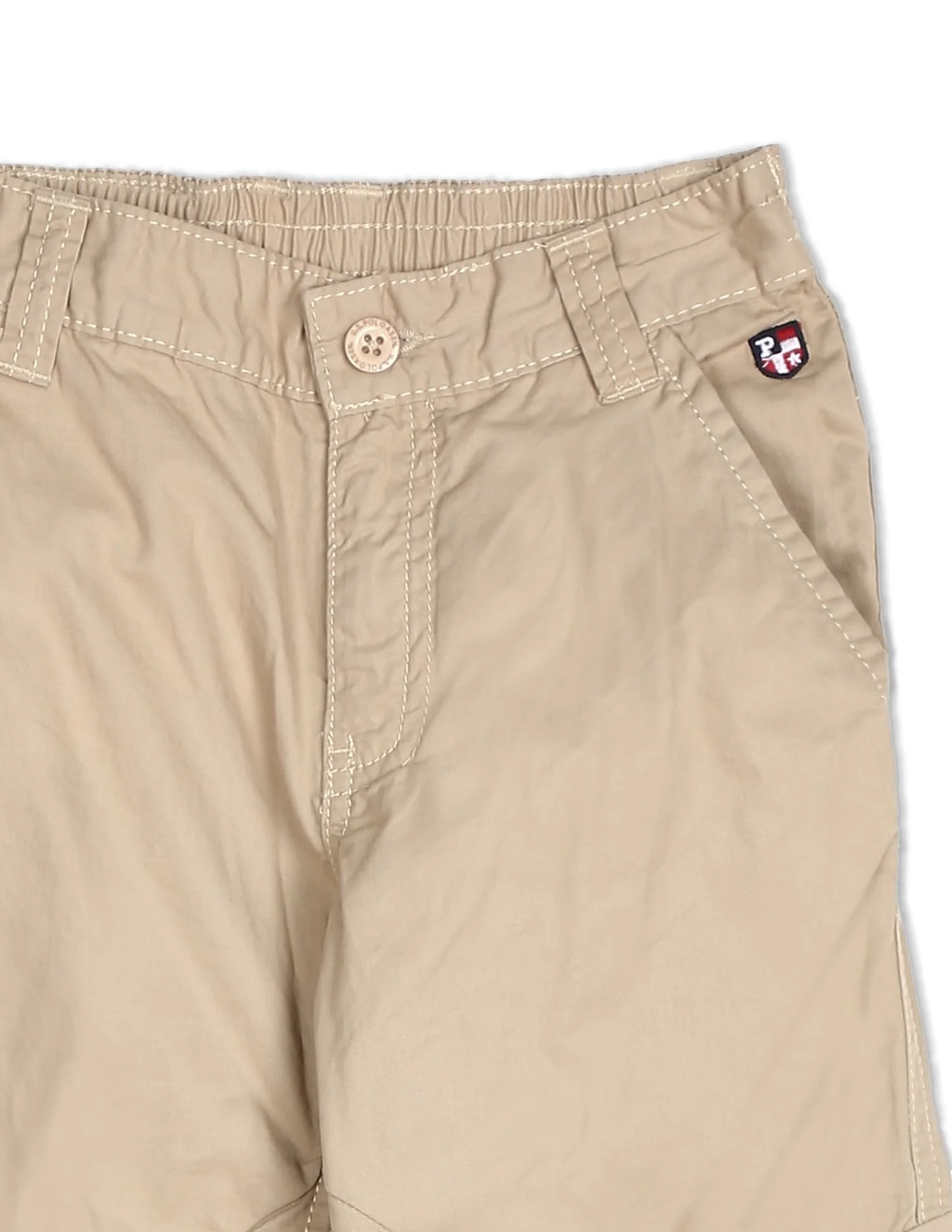 Boys Khaki Mid Rise Solid Cargo Pants - Image 4