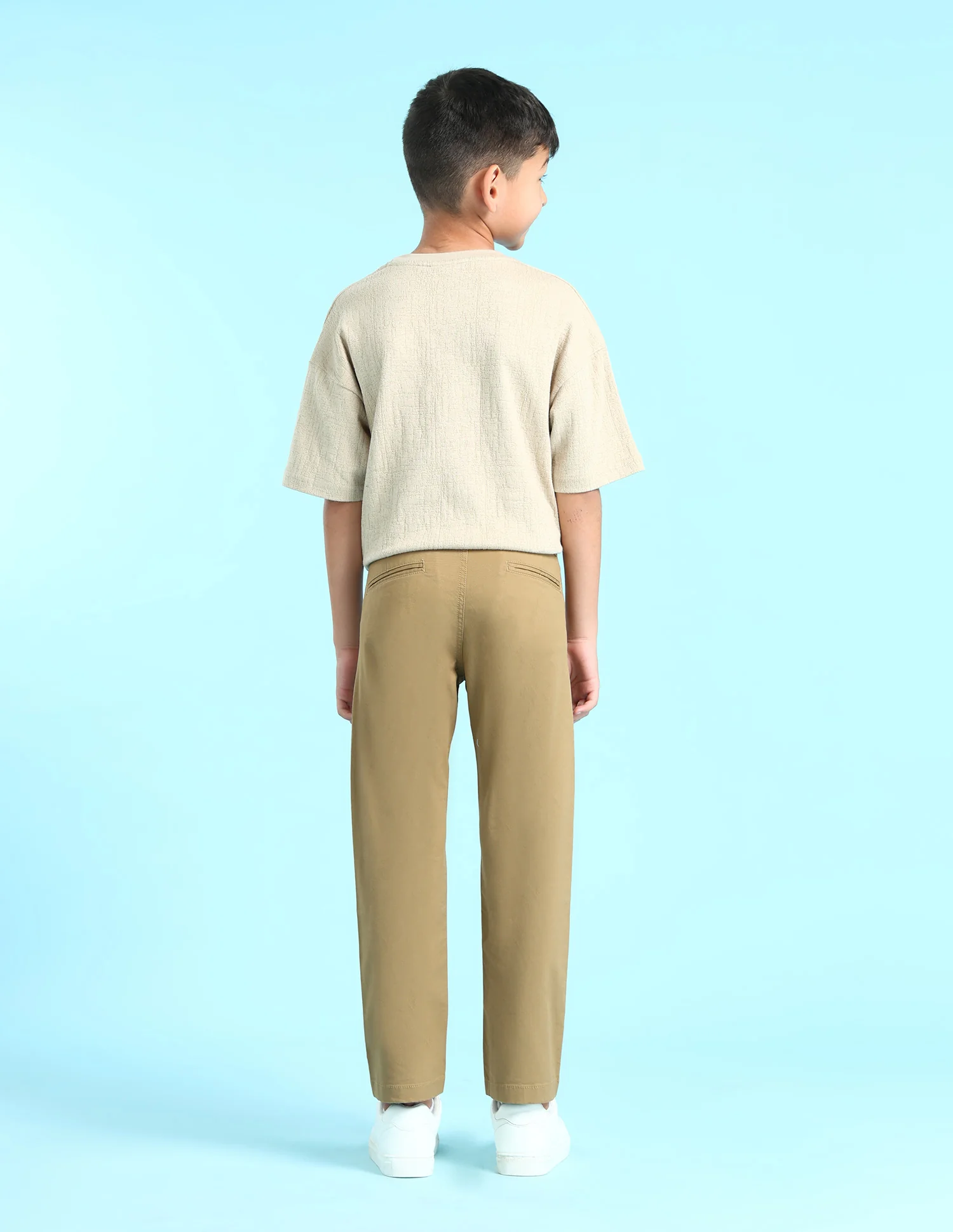 Boys Light Brown Mid Rise Twill Weave Solid Trousers - Image 4