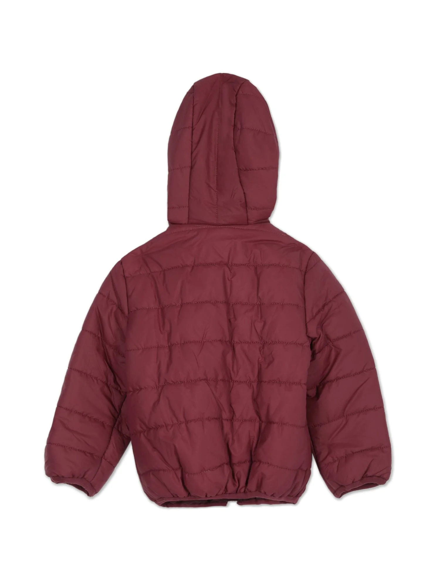 Boys Maroon Hooded Solid Puffer Jacket - Image 2