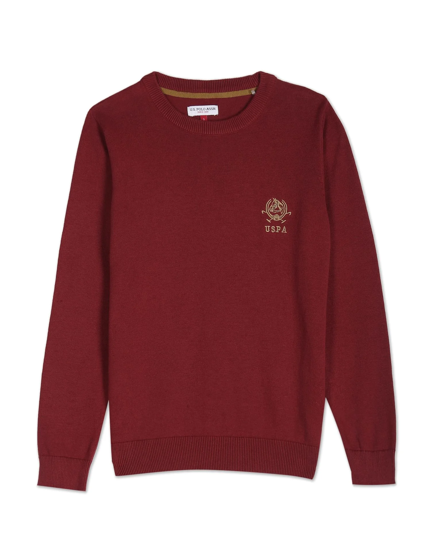 Boys Maroon Solid Crew Neck Sweater