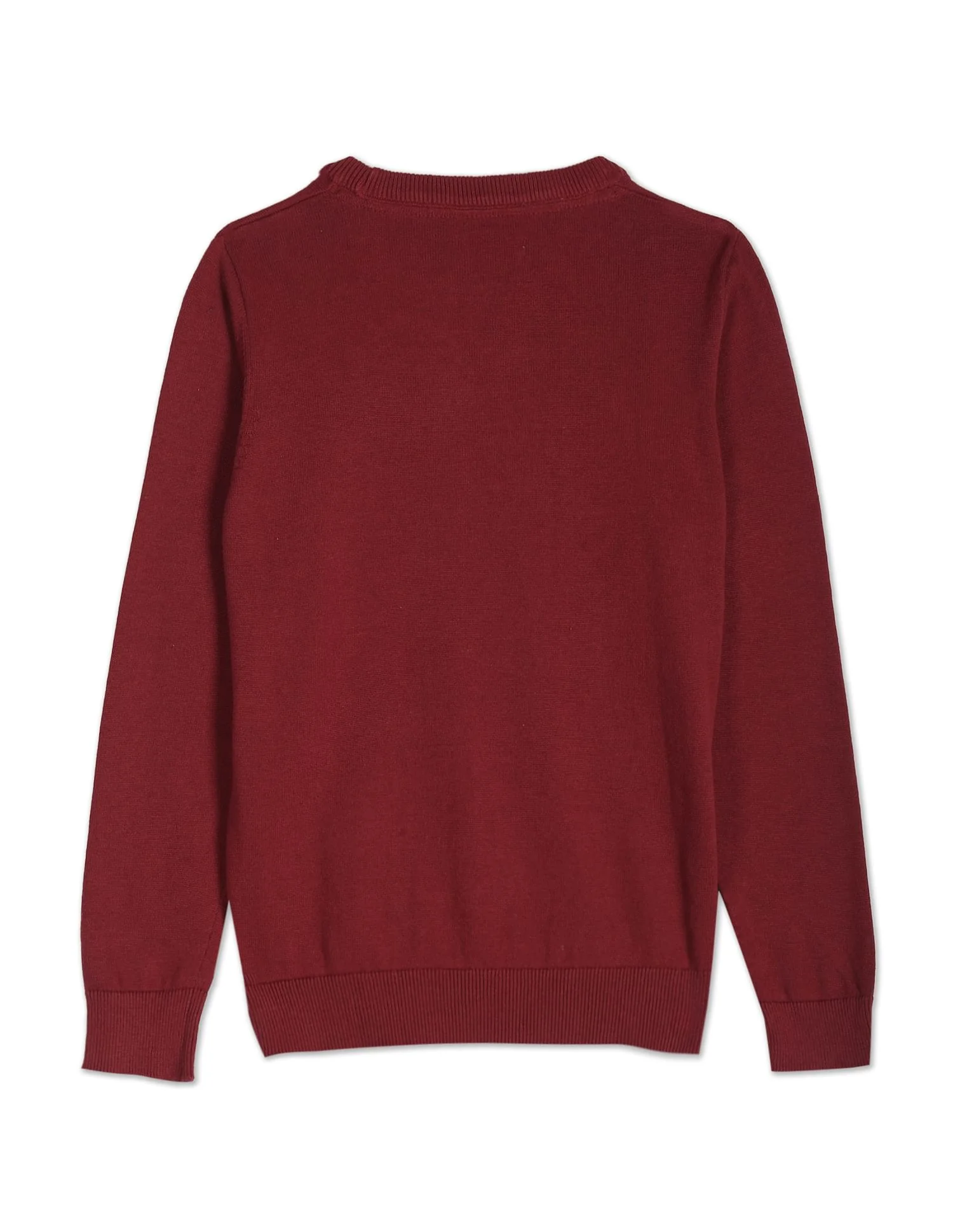 Boys Maroon Solid Crew Neck Sweater - Image 2