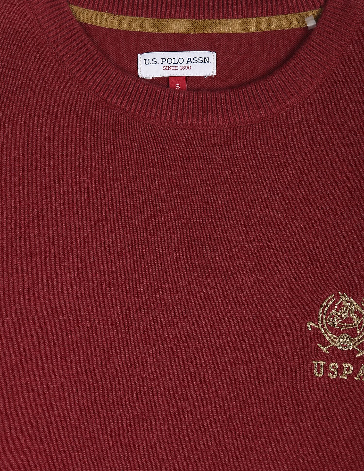 Boys Maroon Solid Crew Neck Sweater - Image 3