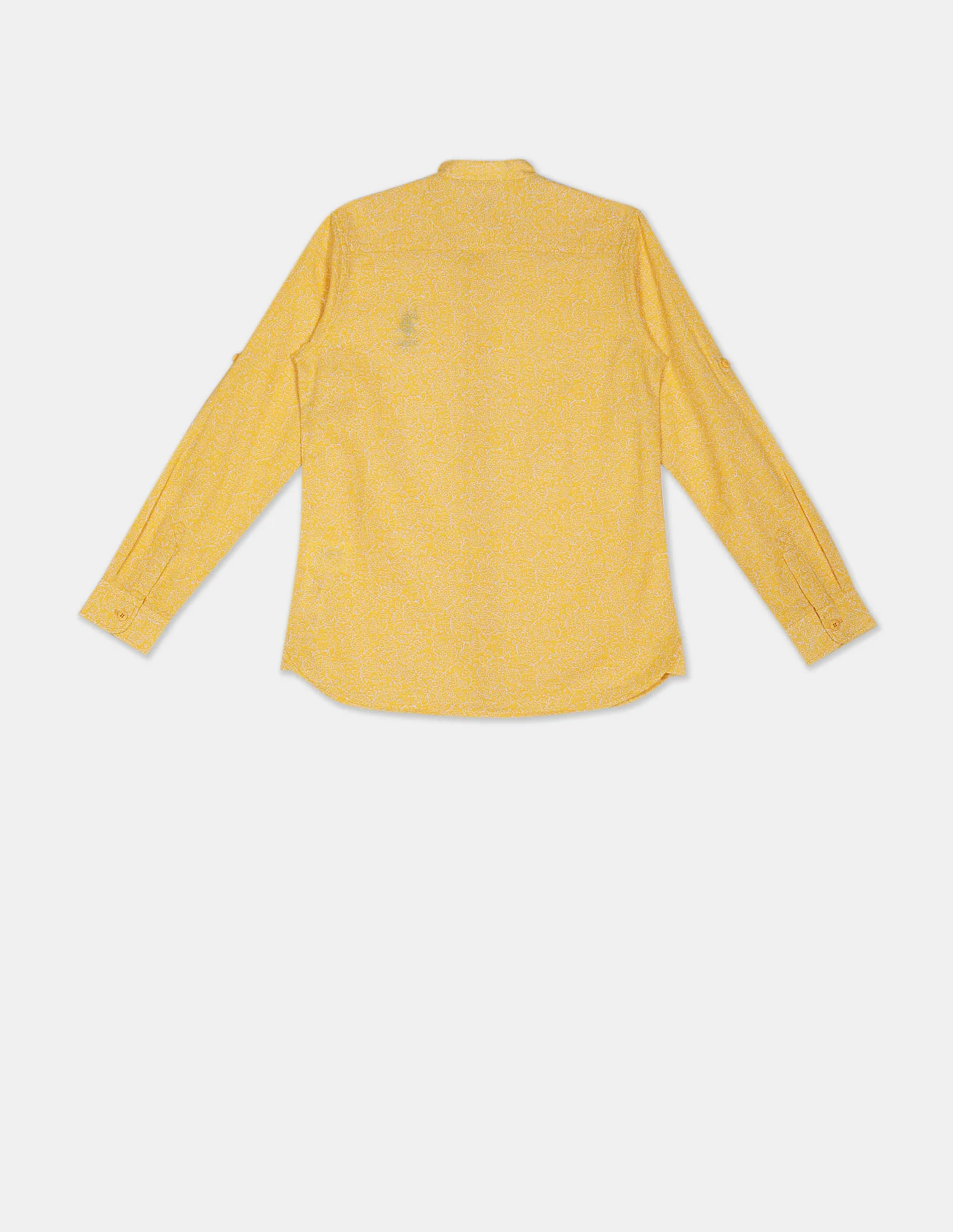 Boys Mustard Mandarin Collar Print Shirt - Image 2