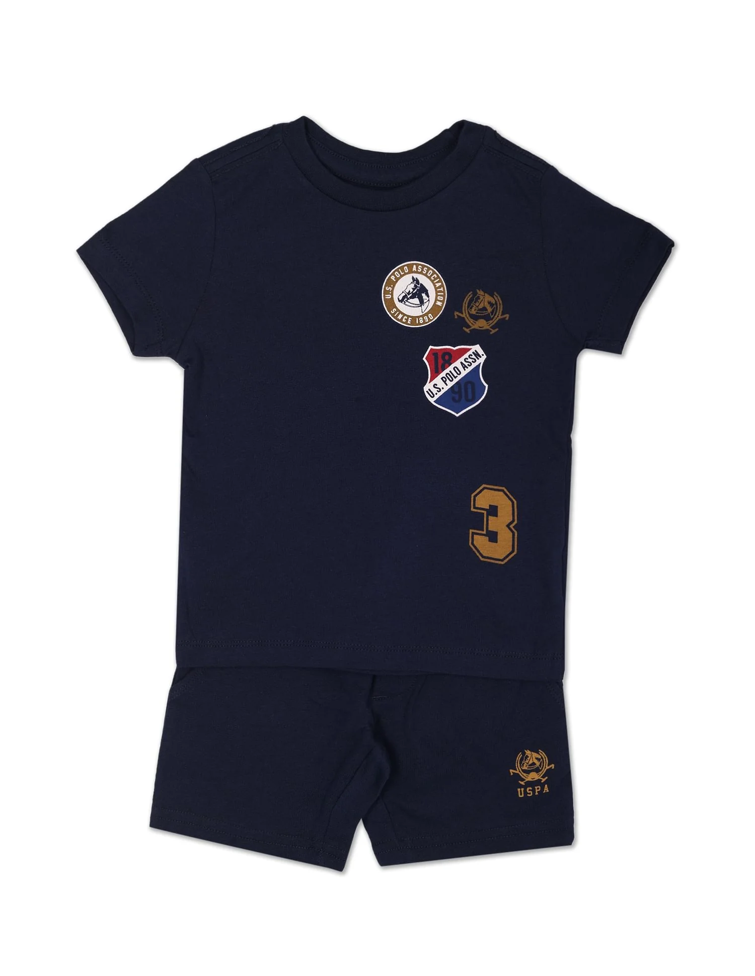 Boys Navy Brand Print Cotton Set