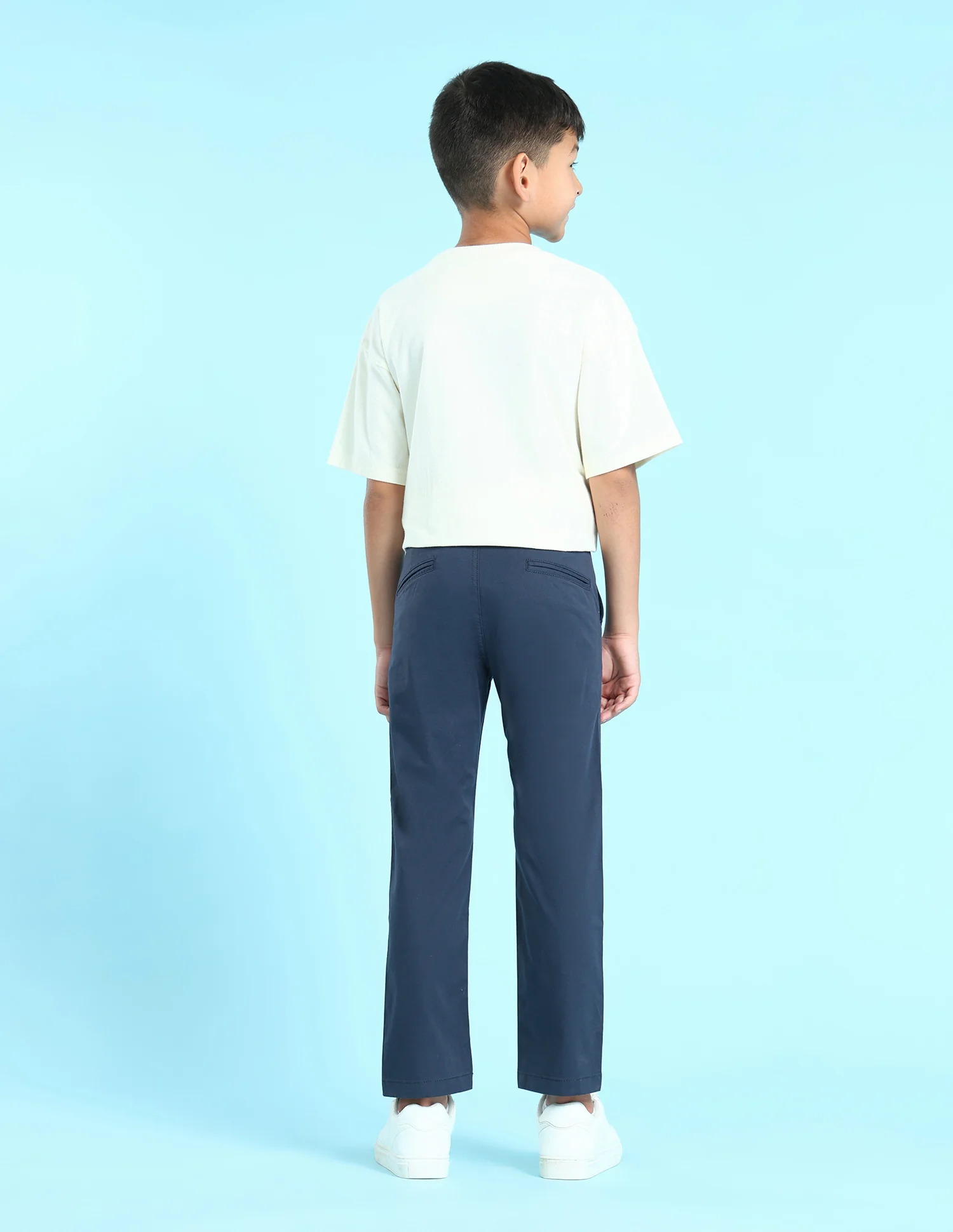 Boys Navy Mid Rise Solid Twill Trousers - Image 4