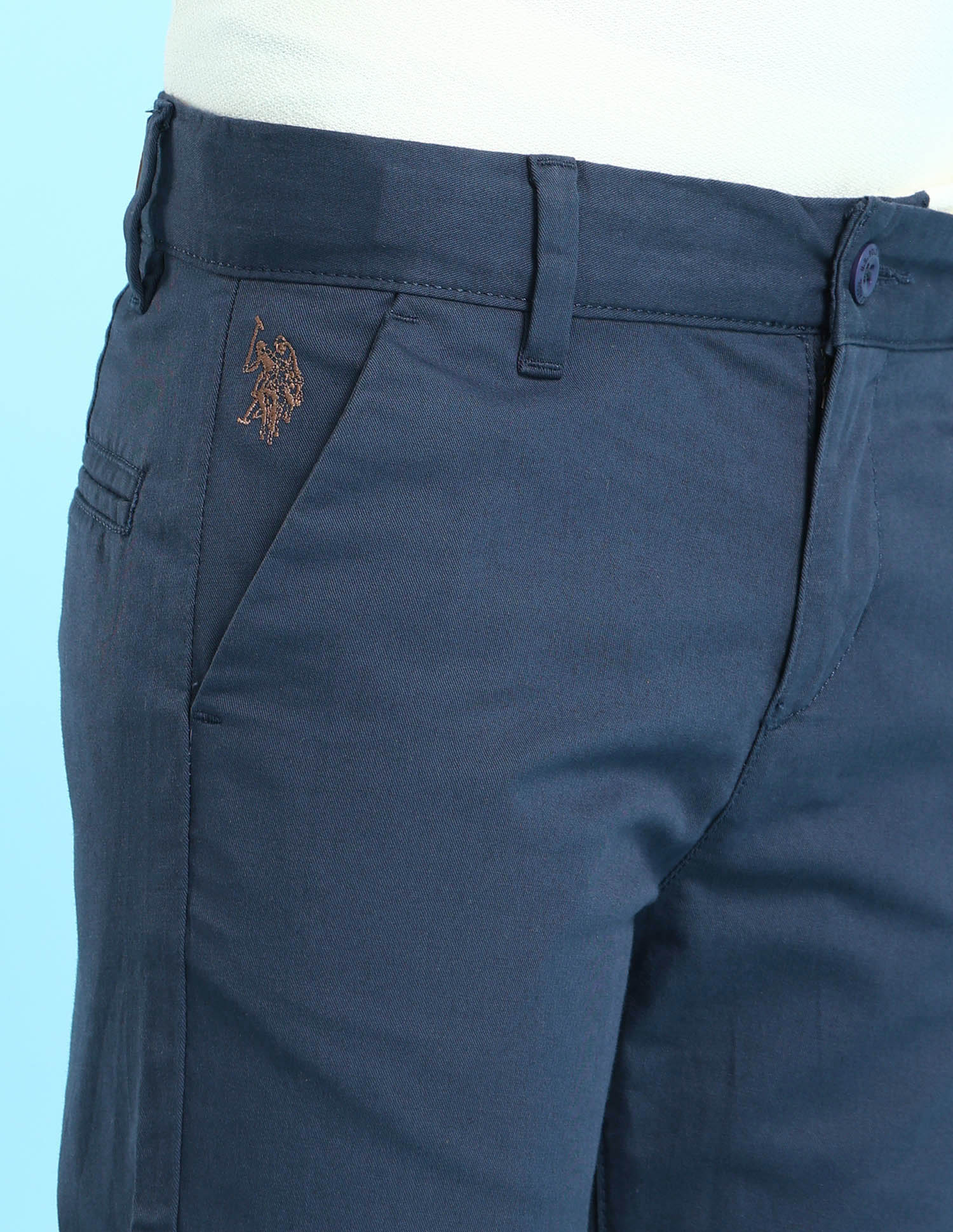 Boys Navy Mid Rise Solid Twill Trousers - Image 5