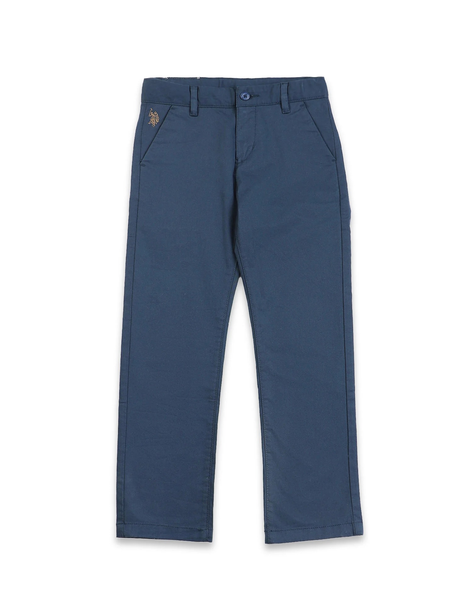 Boys Navy Mid Rise Solid Twill Trousers - Image 6