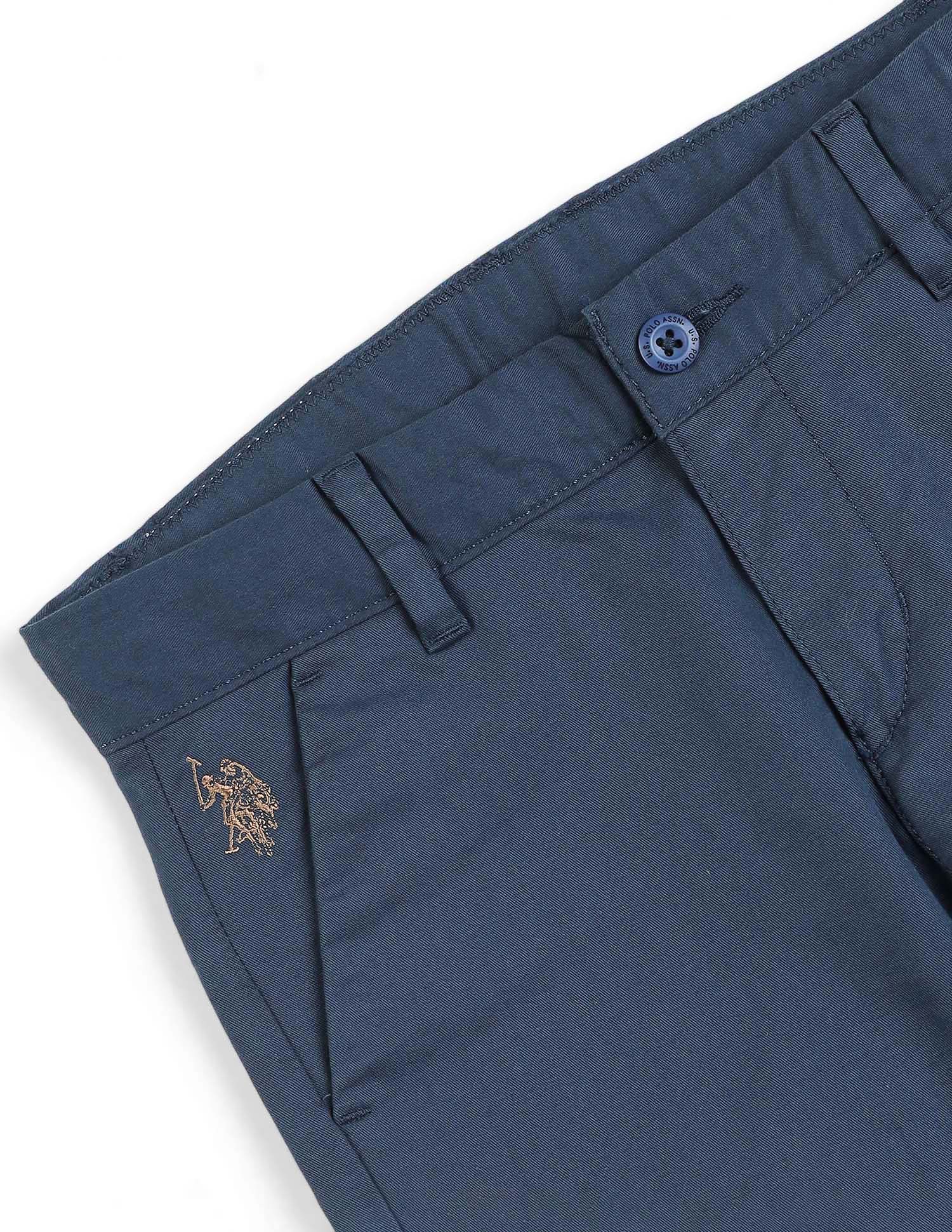 Boys Navy Mid Rise Solid Twill Trousers - Image 8