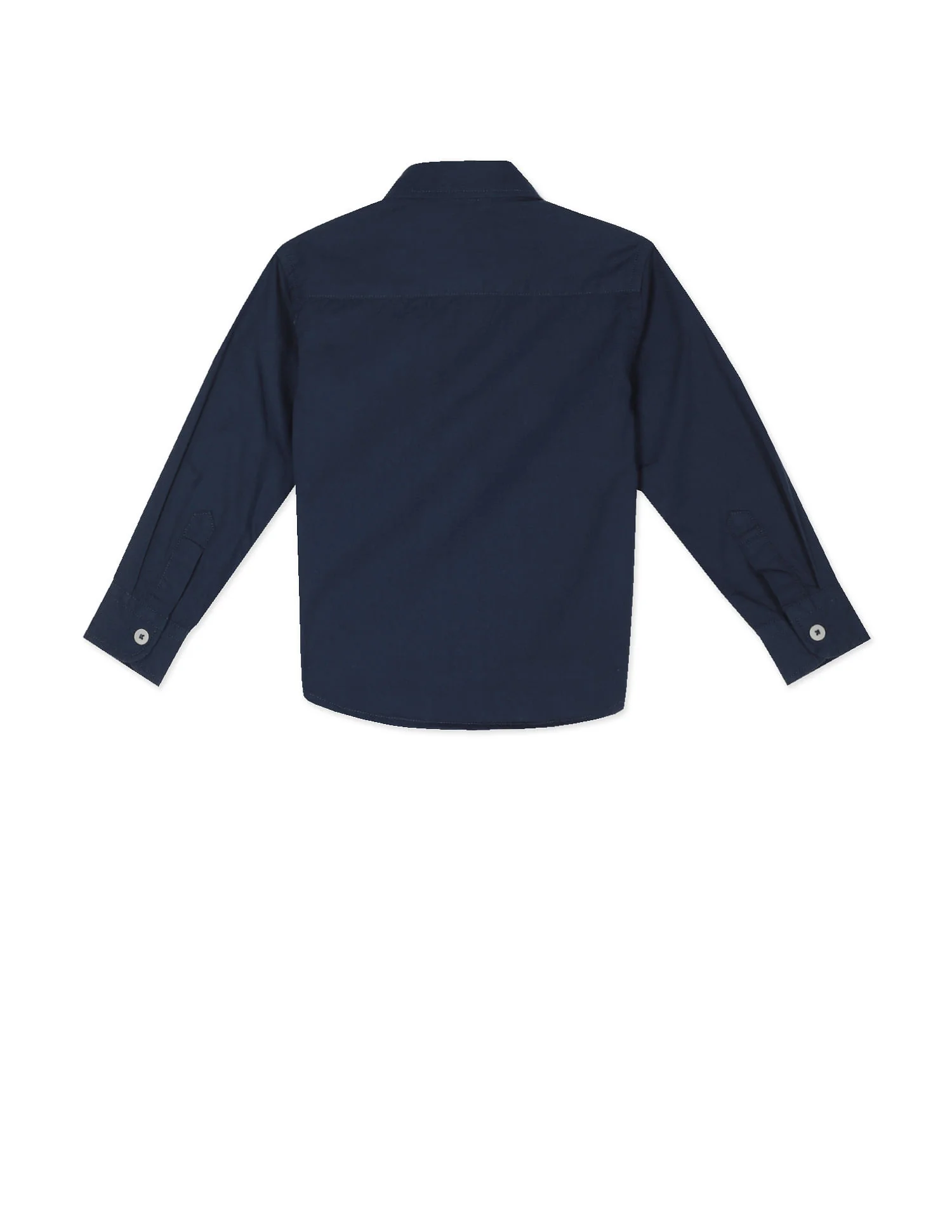 Boys Navy Rounded Cuff Solid Shirt - Image 2