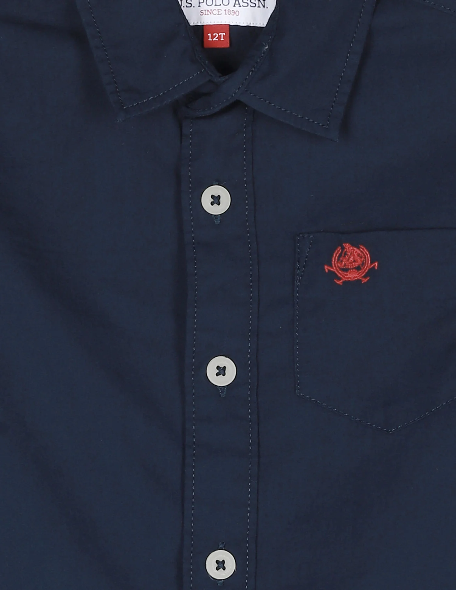 Boys Navy Rounded Cuff Solid Shirt - Image 3