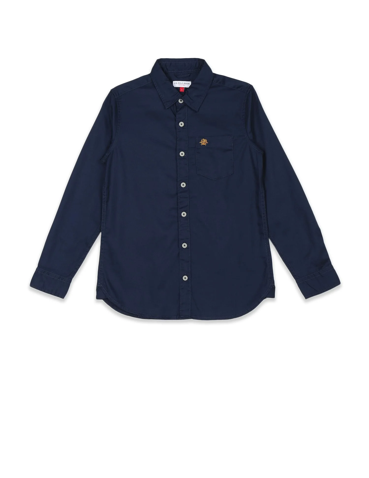 Boys Navy Spread Collar Solid Casual Shirt