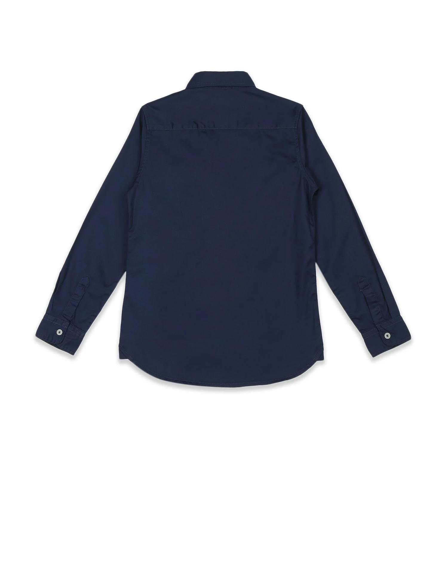 Boys Navy Spread Collar Solid Casual Shirt - Image 2