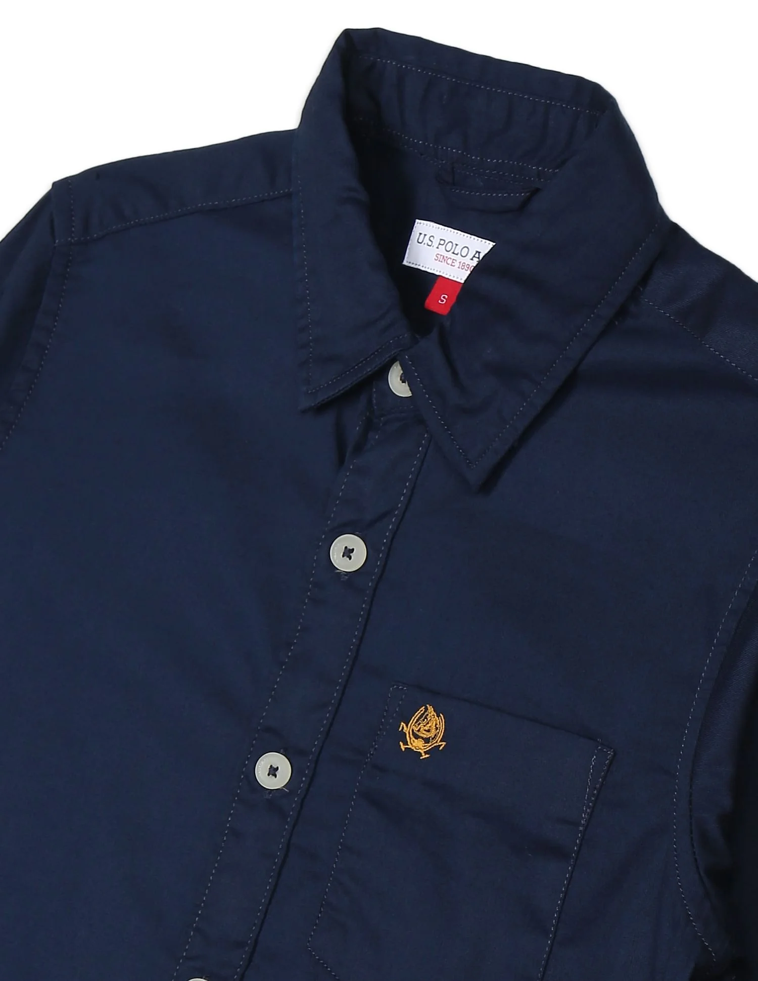 Boys Navy Spread Collar Solid Casual Shirt - Image 3
