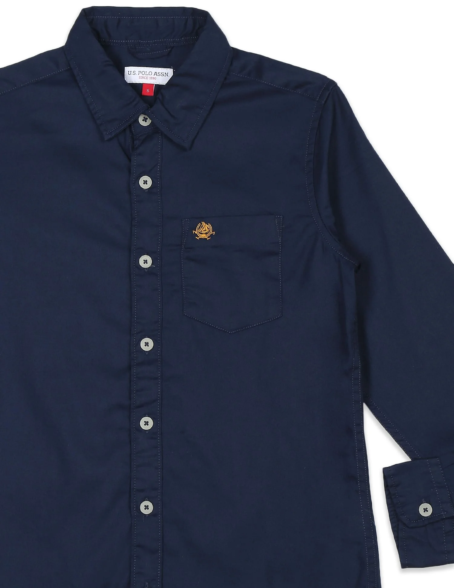 Boys Navy Spread Collar Solid Casual Shirt - Image 4