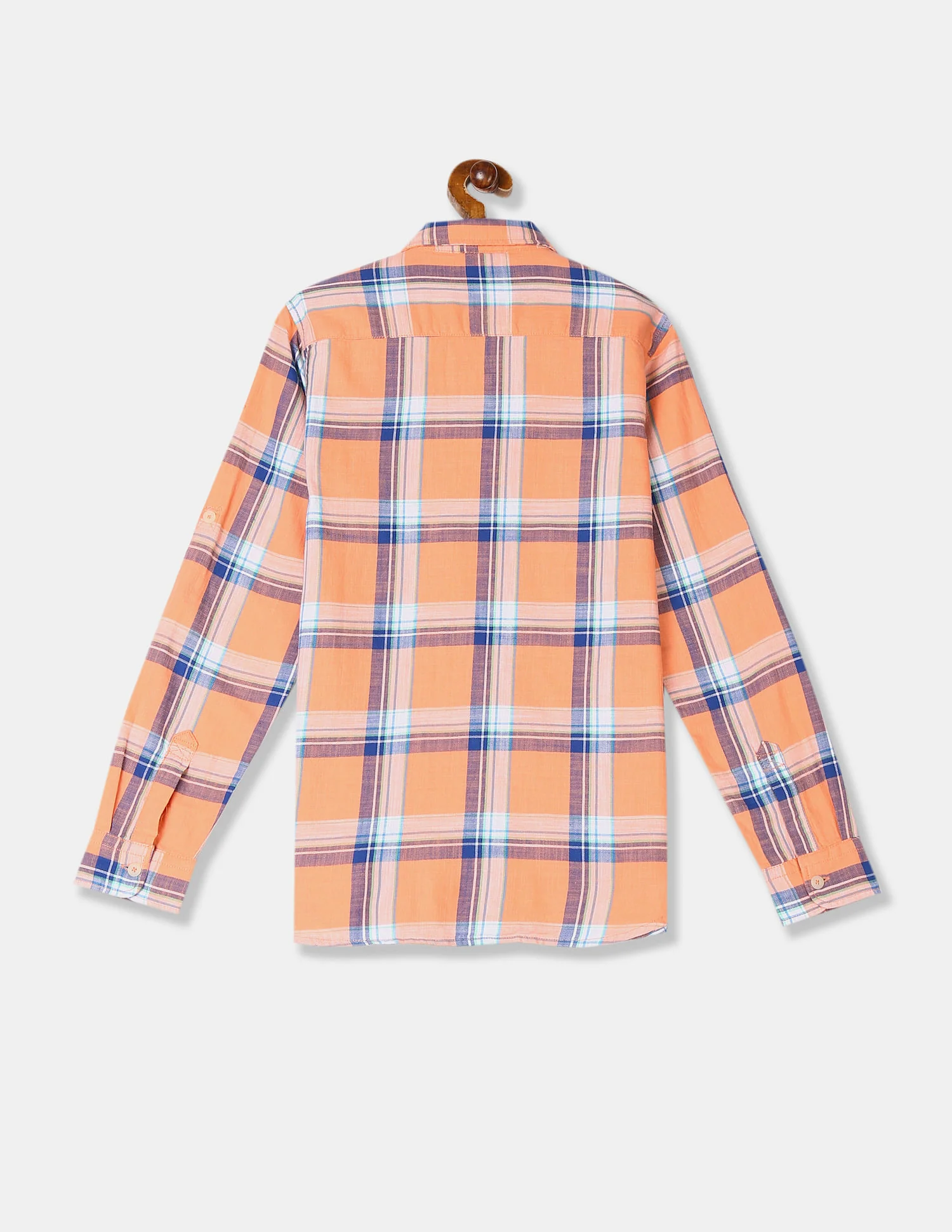 Boys Orange Spread Collar Check Shirt - Image 2