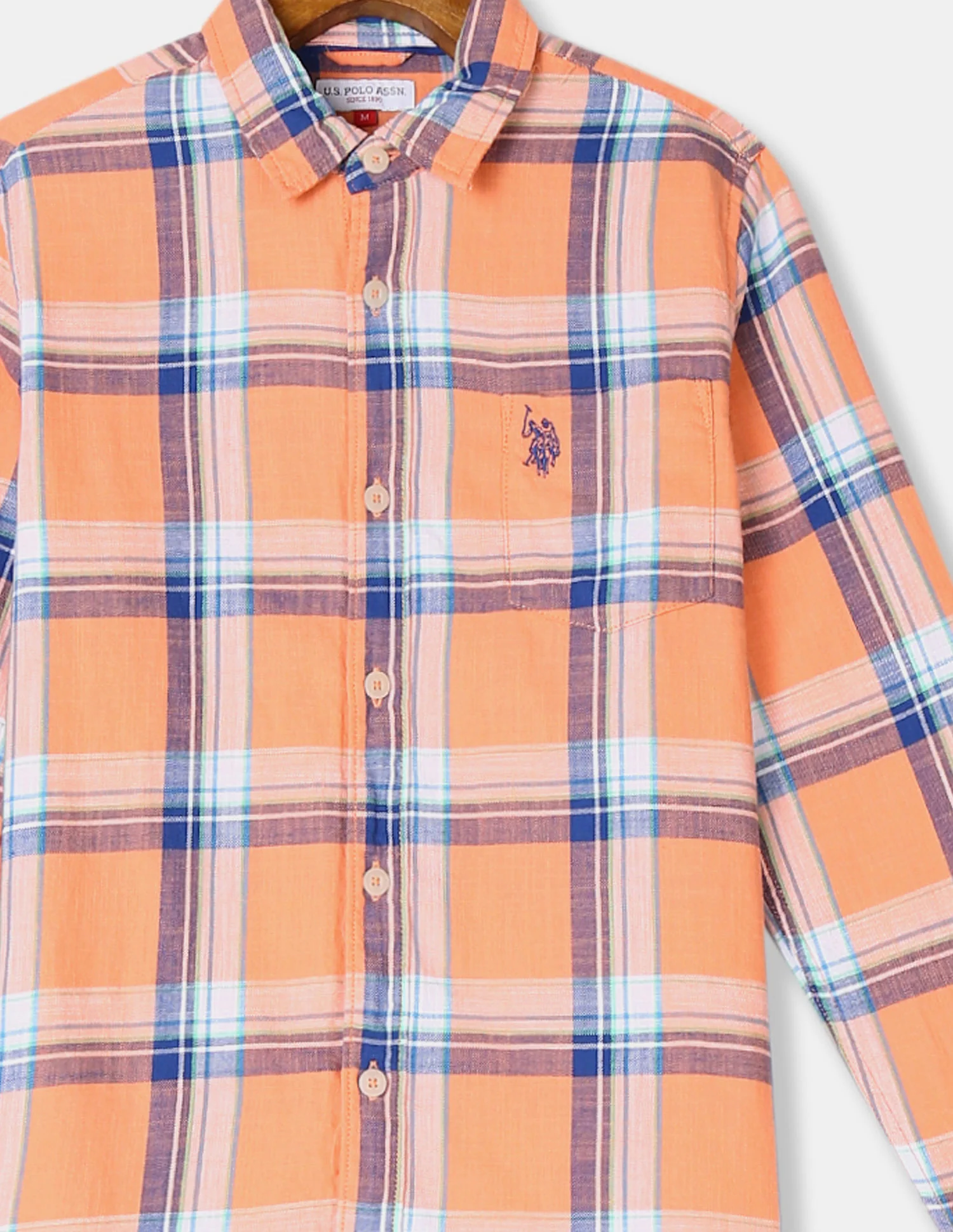 Boys Orange Spread Collar Check Shirt - Image 3