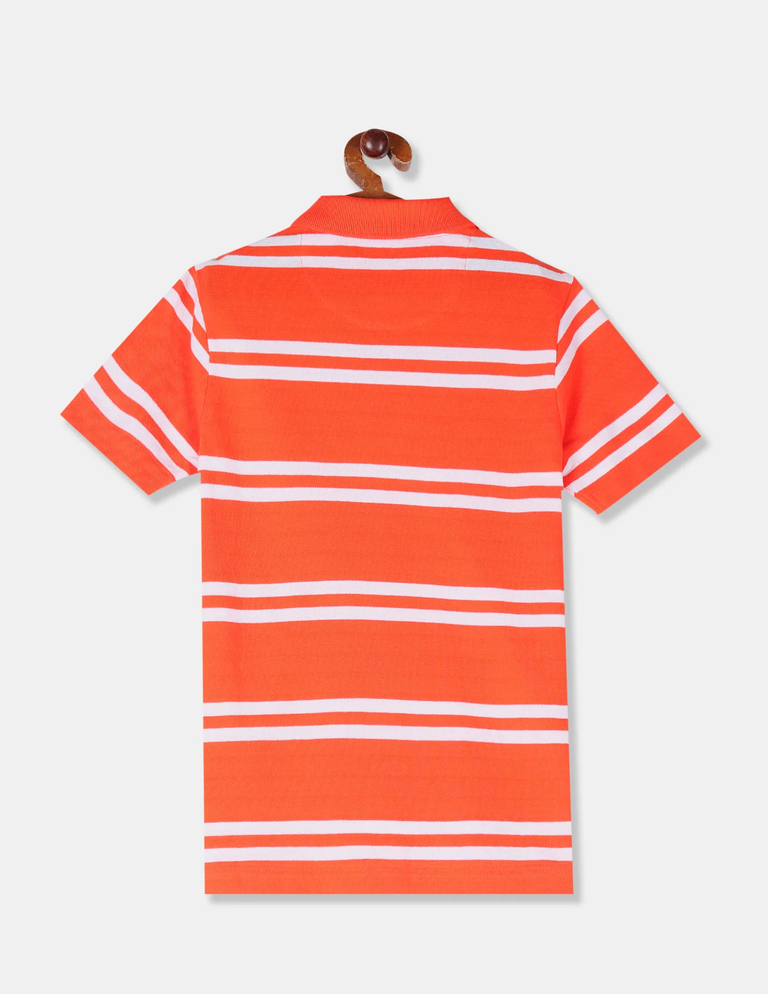 Boys Orange Striped Pique Polo Shirt - Image 2