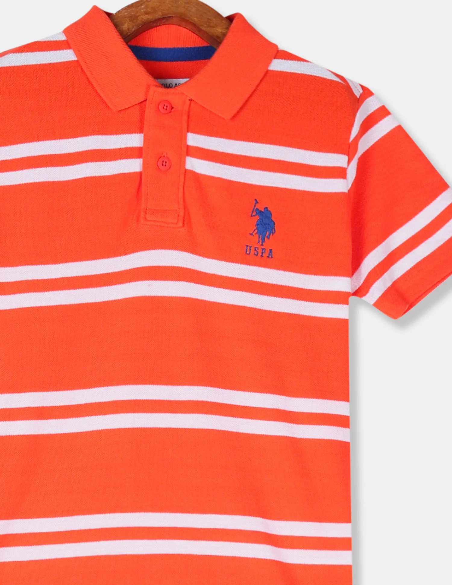 Boys Orange Striped Pique Polo Shirt - Image 3