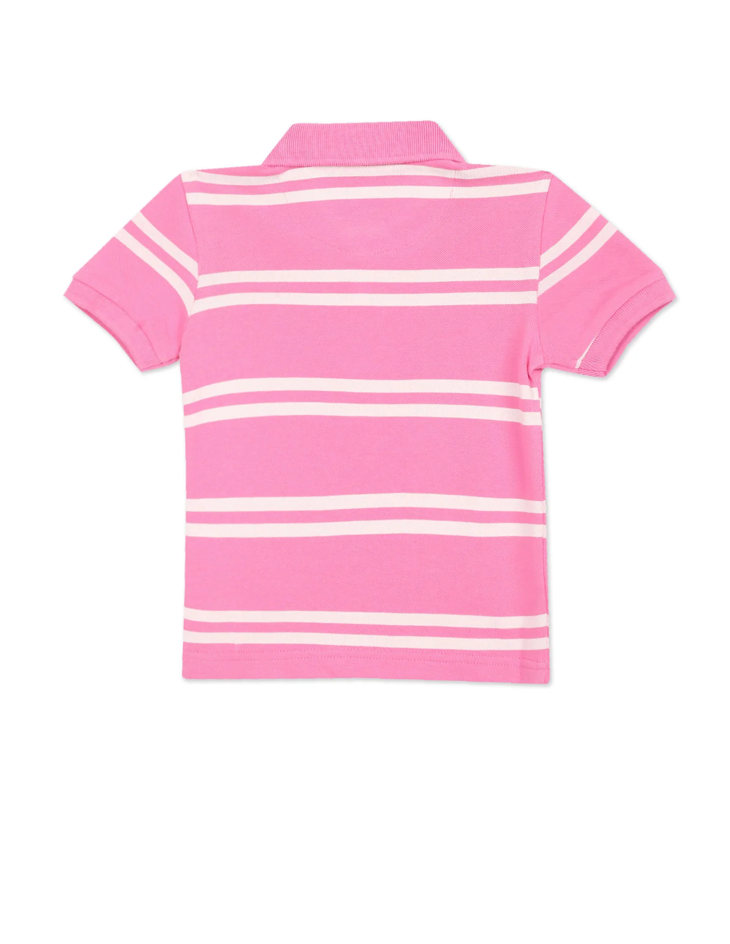 Boys Pink Cotton Striped Polo Shirt - Image 2