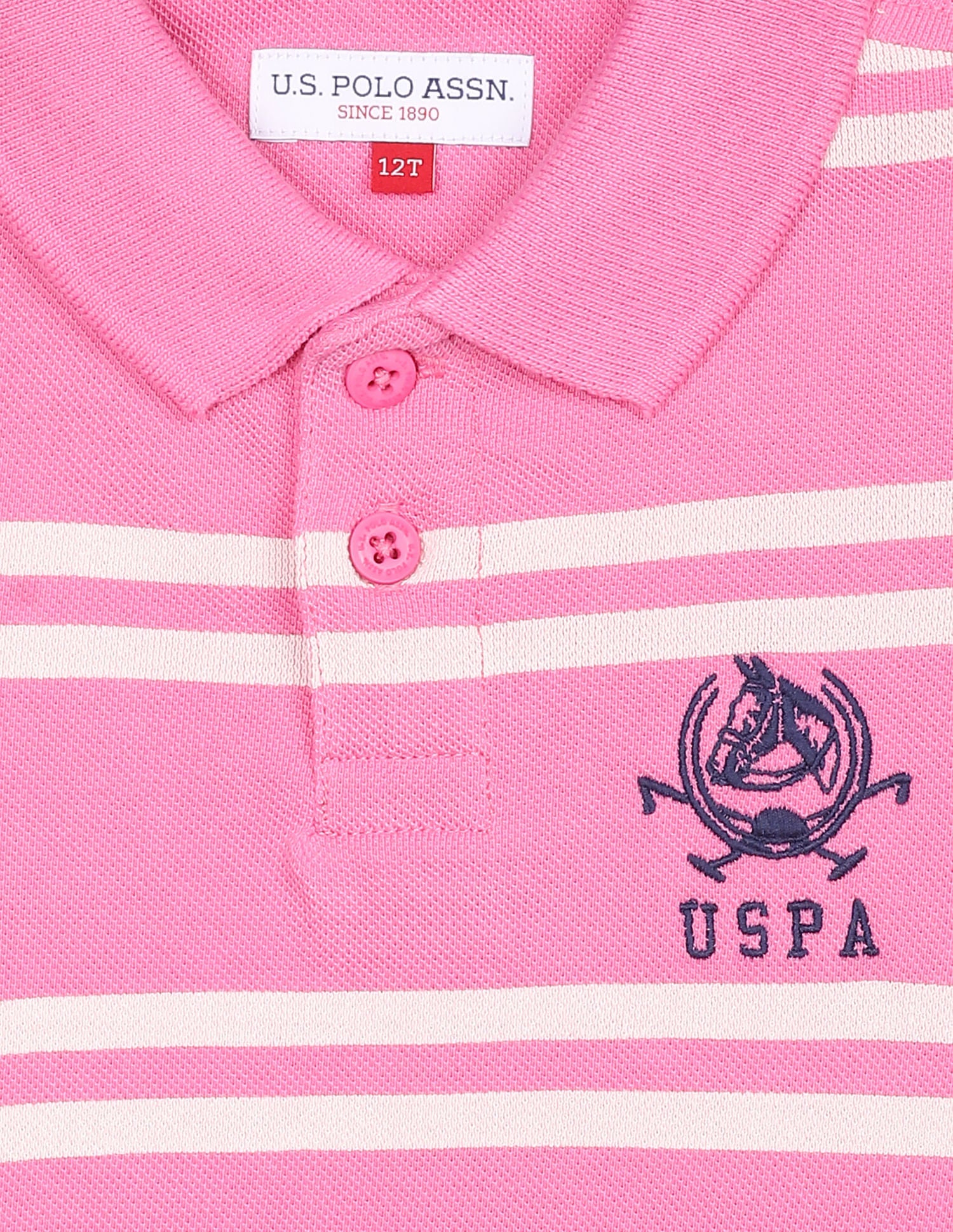 Boys Pink Cotton Striped Polo Shirt - Image 3