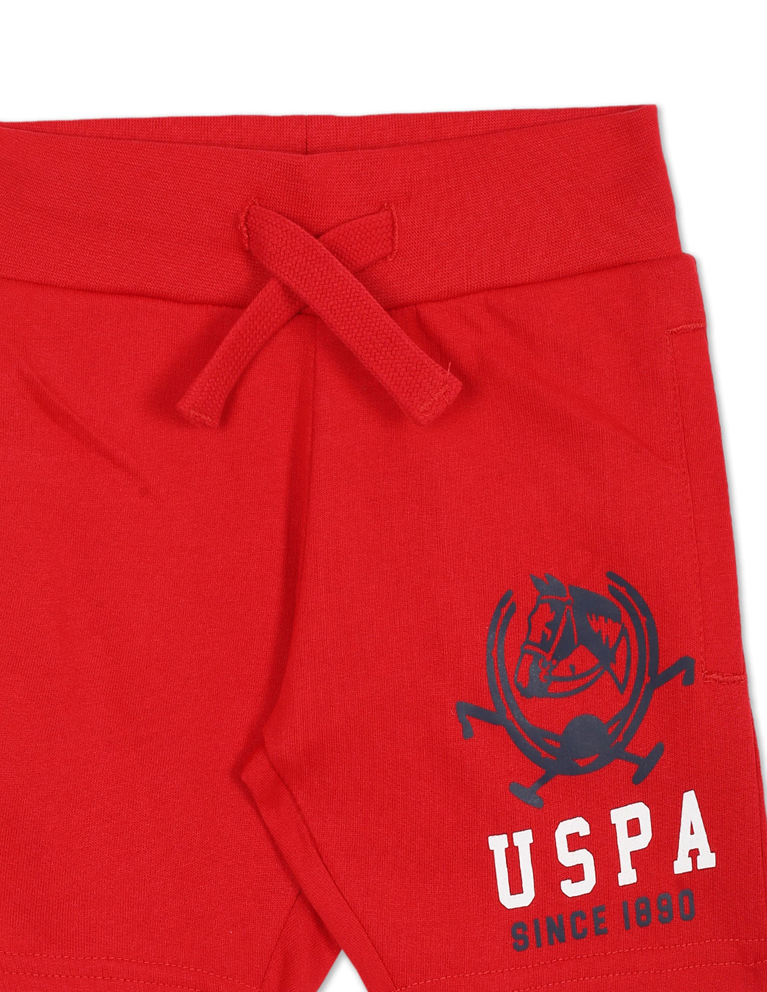 Boys Red Elasticized Waist Brand Print Shorts - Image 3