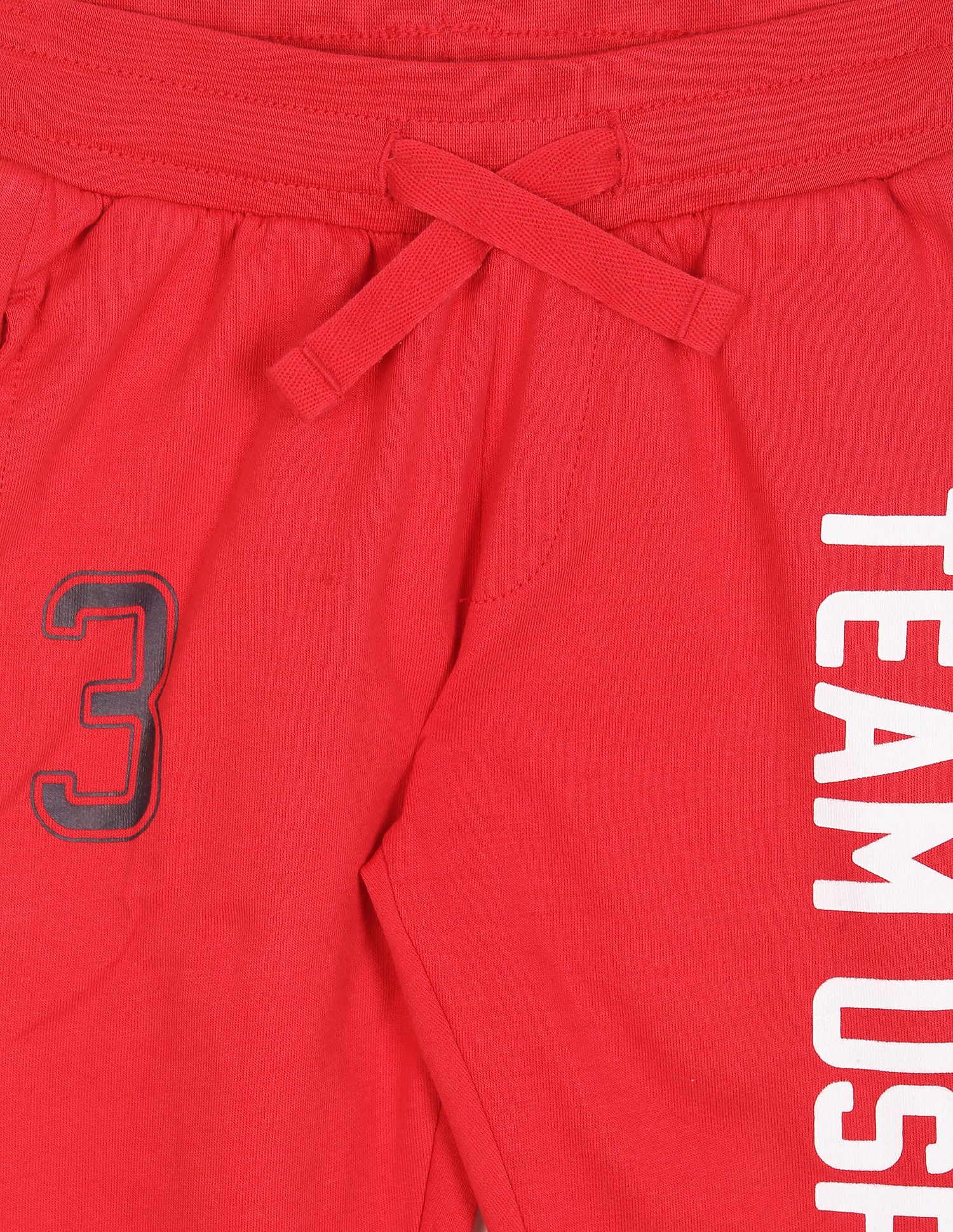 Boys Red Mid Rise Brand Print Joggers - Image 3