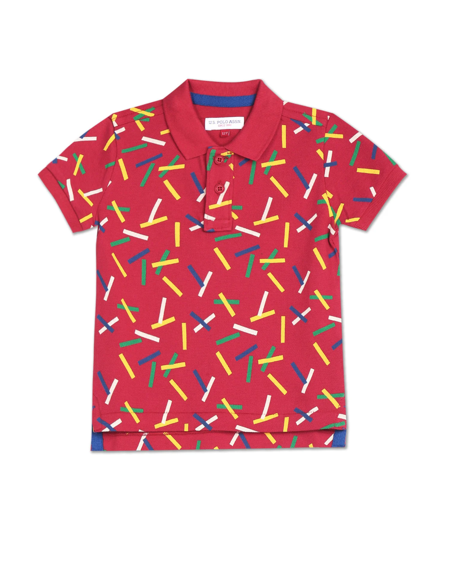 Boys Red Pique Printed Polo Shirt