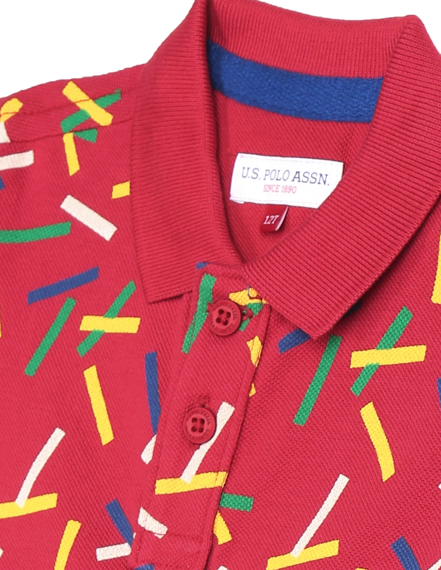 Boys Red Pique Printed Polo Shirt - Image 3