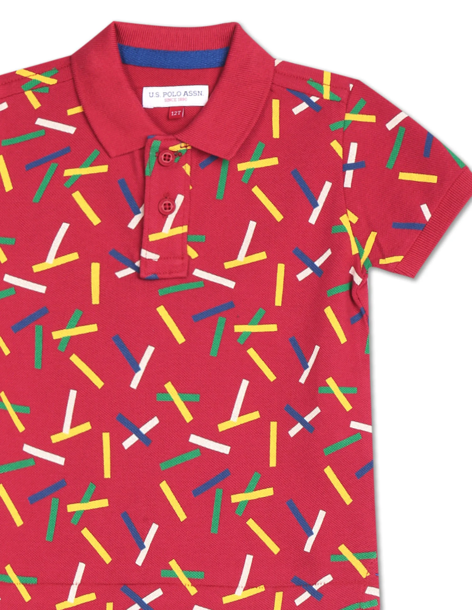 Boys Red Pique Printed Polo Shirt - Image 4