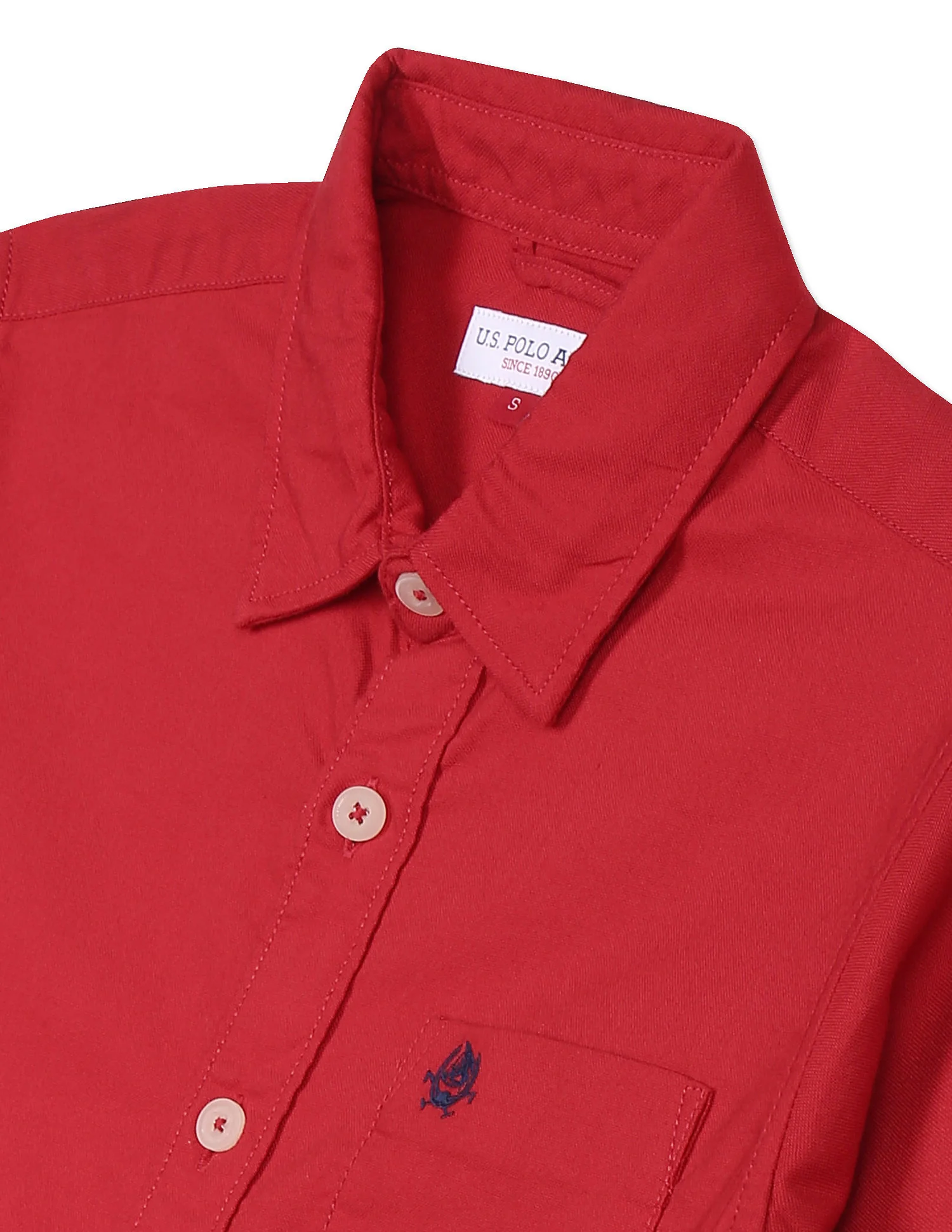 Boys Red Spread Collar Solid Shirt - Image 3
