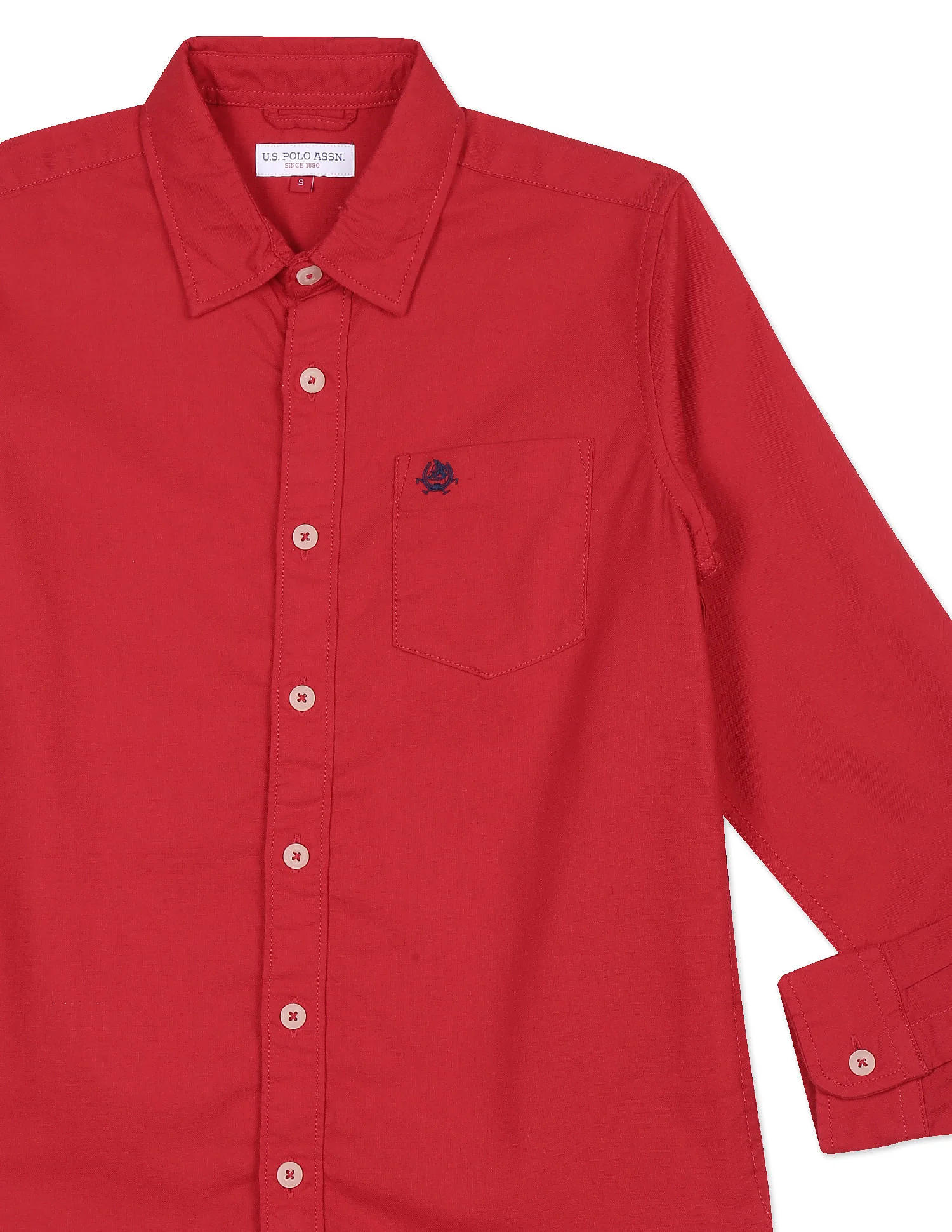 Boys Red Spread Collar Solid Shirt - Image 4