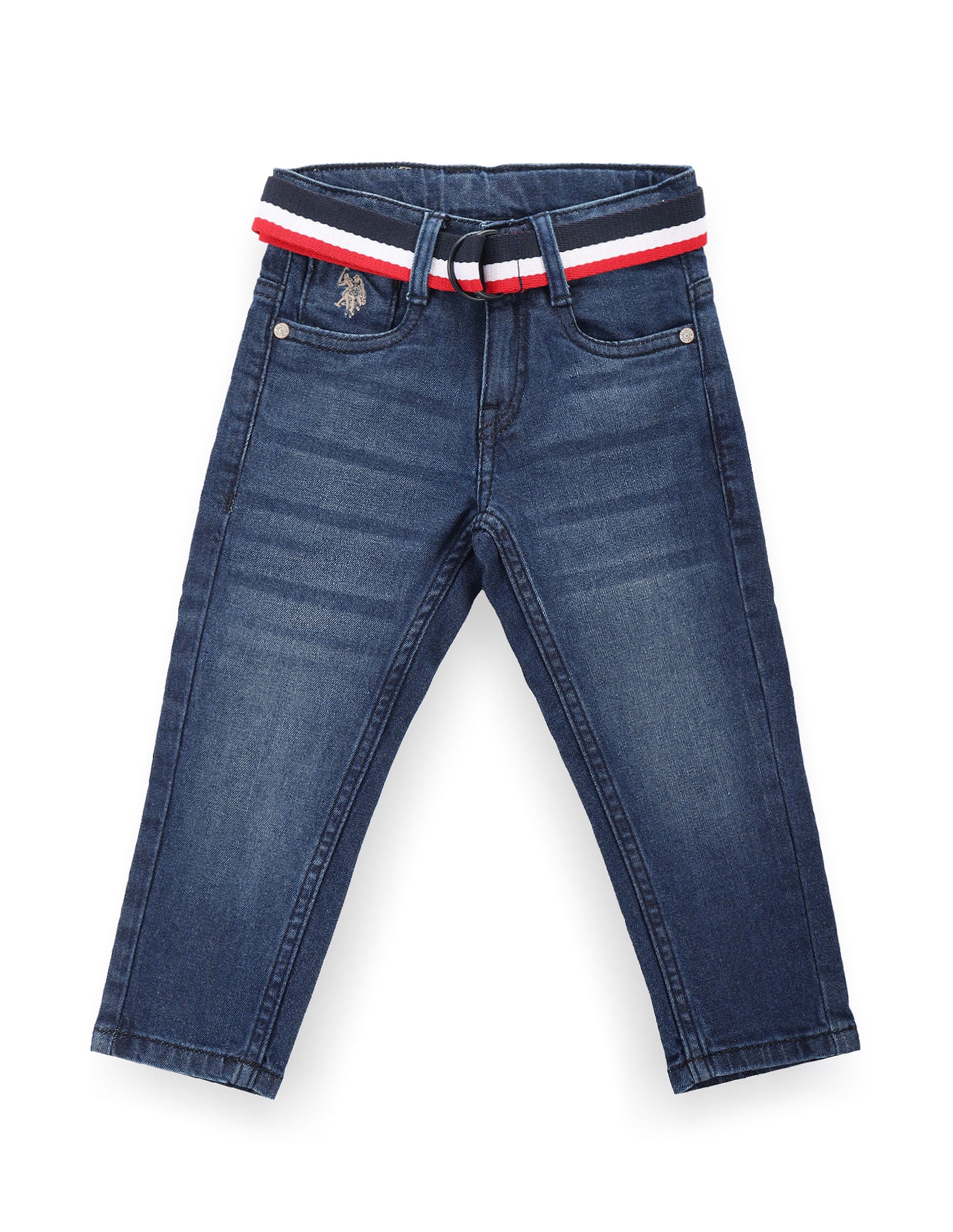 Boys Slim Fit Striped Belt Jeans