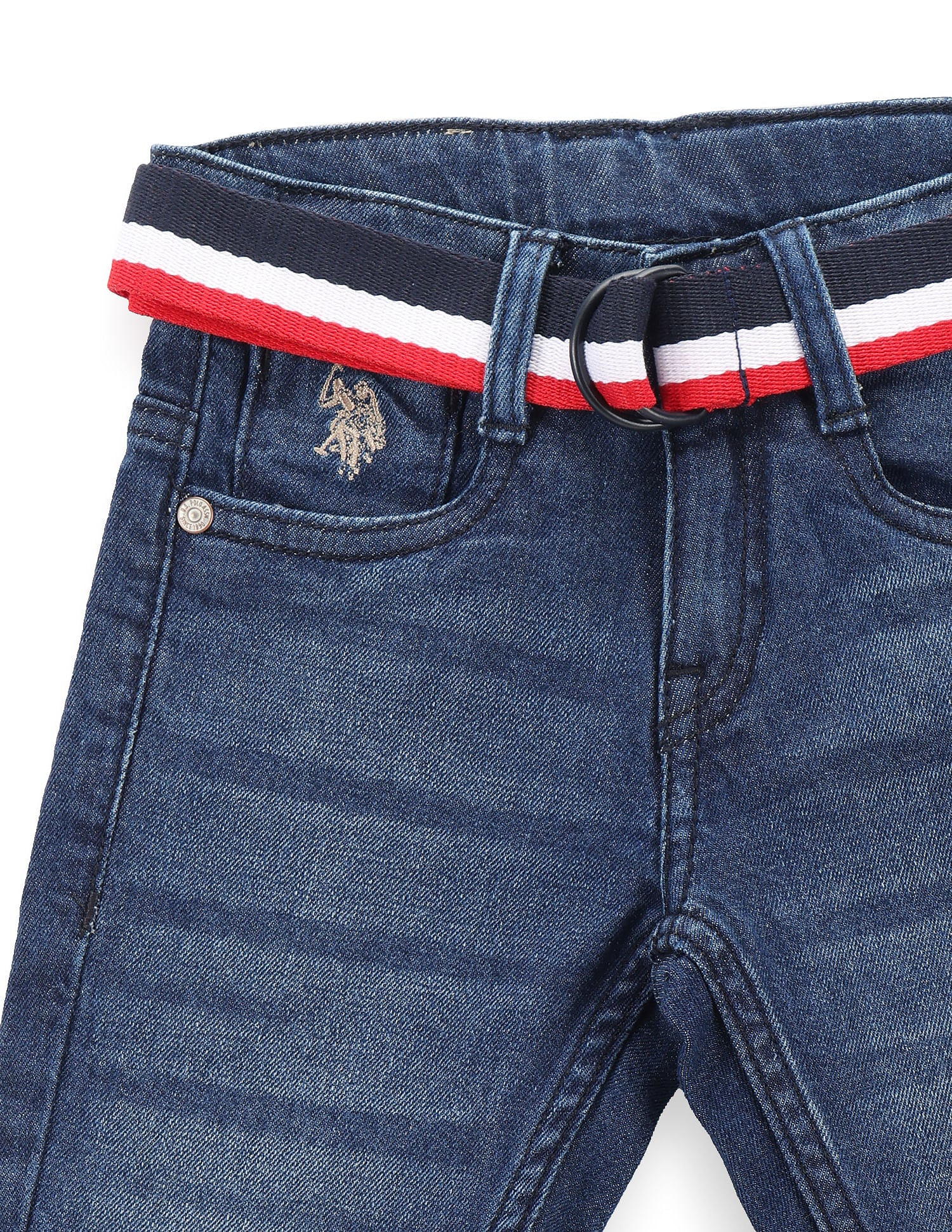Boys Slim Fit Striped Belt Jeans - Image 3