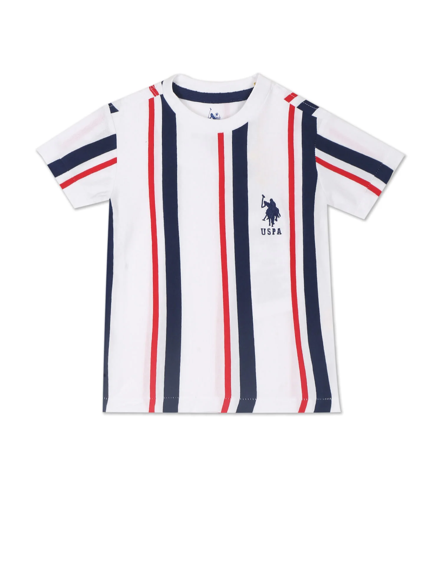 Boys White Crew Neck Stripe T-Shirt
