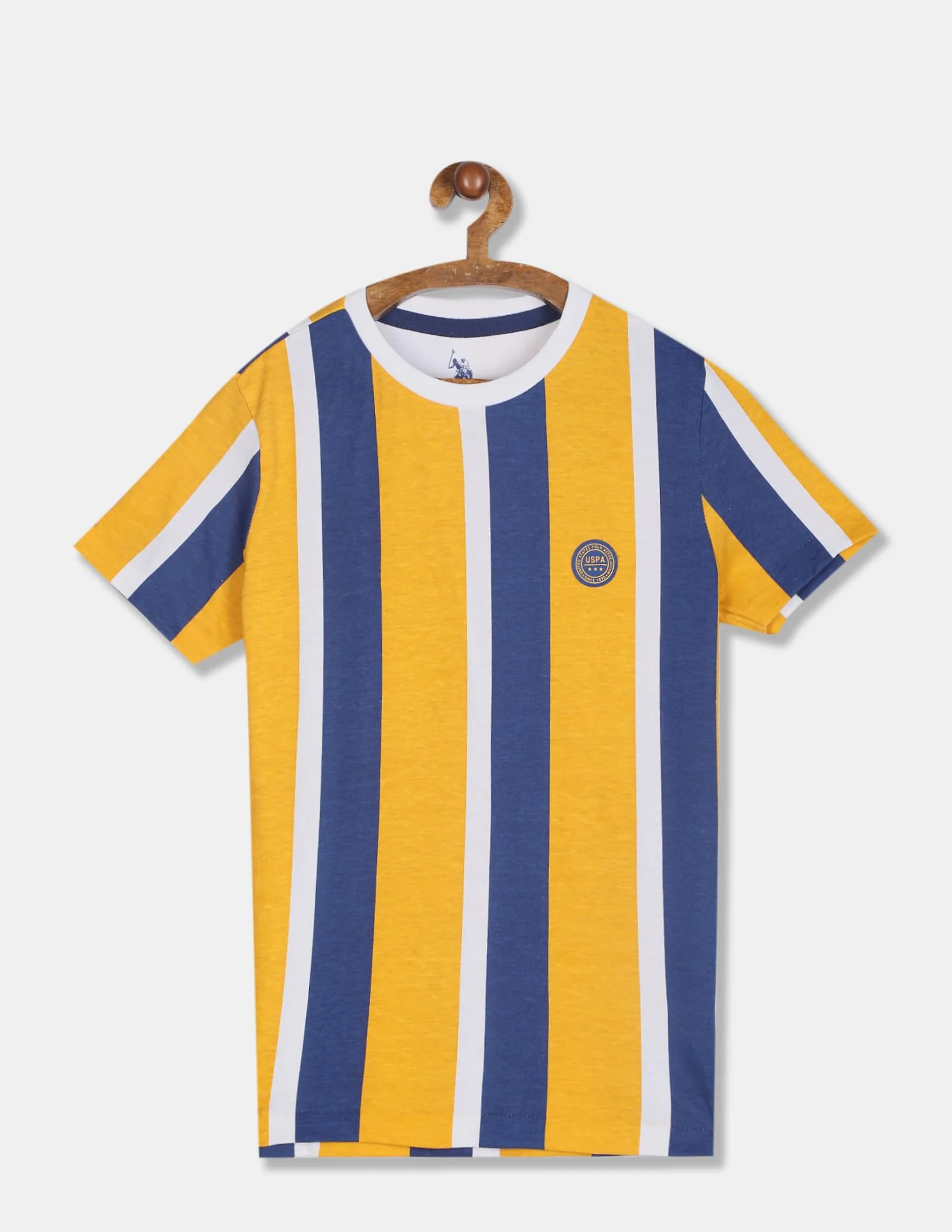 Boys Yellow And Blue Crew Neck Stripe T-Shirt
