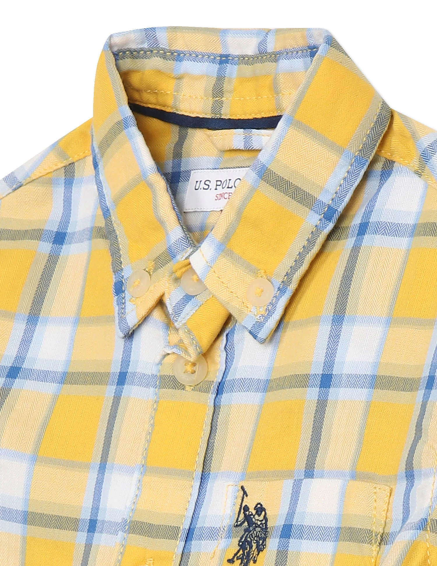 Boys Yellow Button Down Collar Check Shirt - Image 3