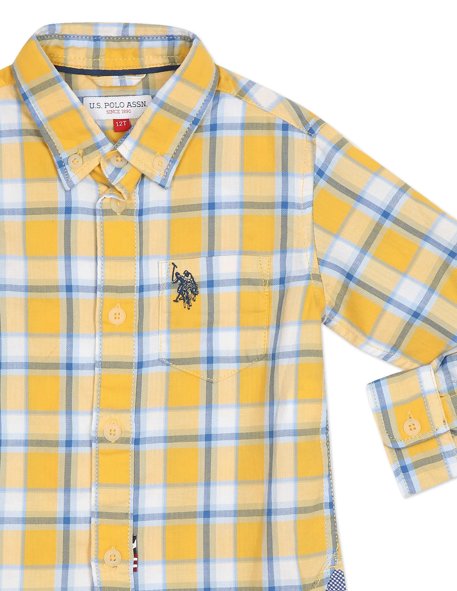 Boys Yellow Button Down Collar Check Shirt - Image 4