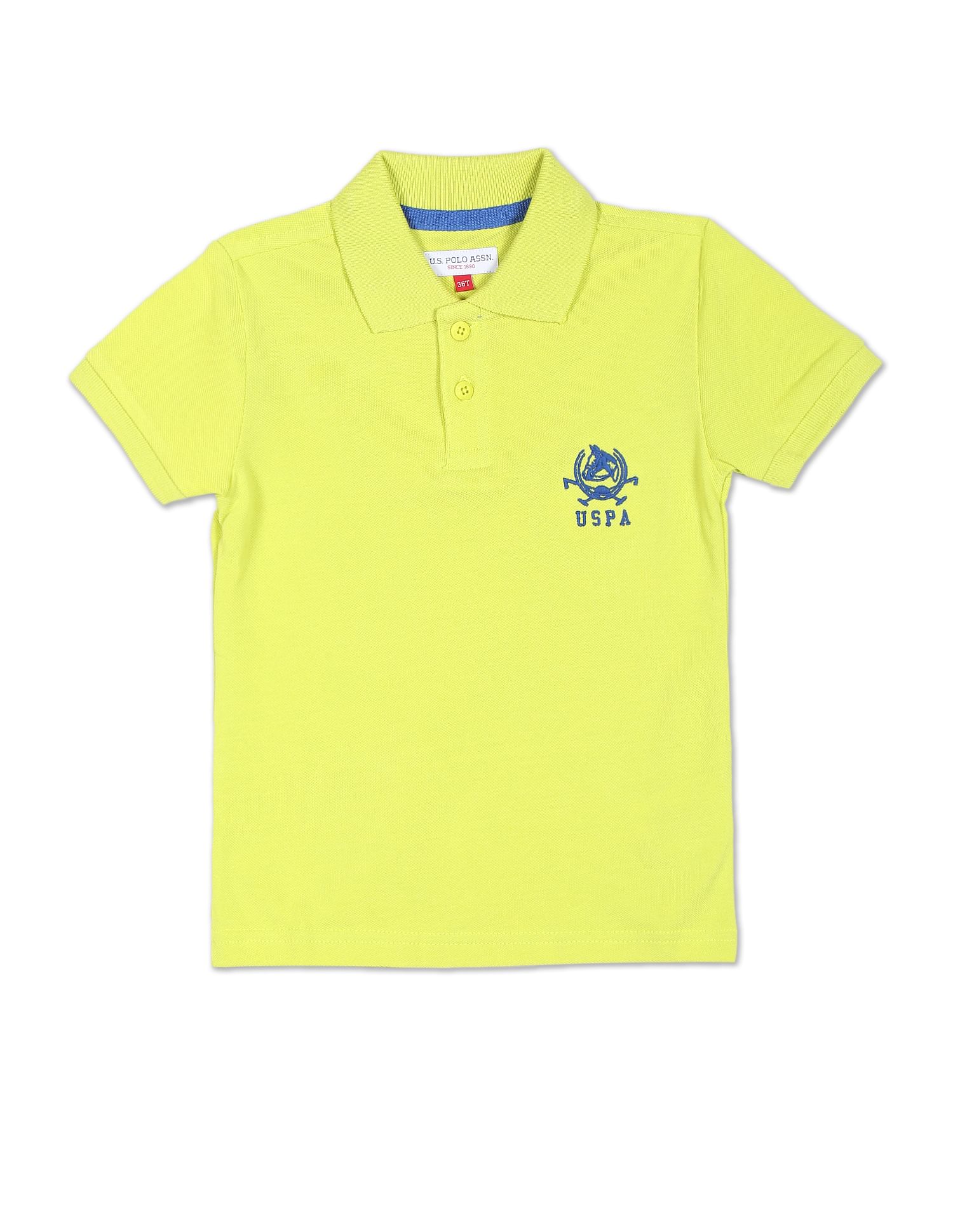 Boys Yellow Solid Pique Polo Shirt