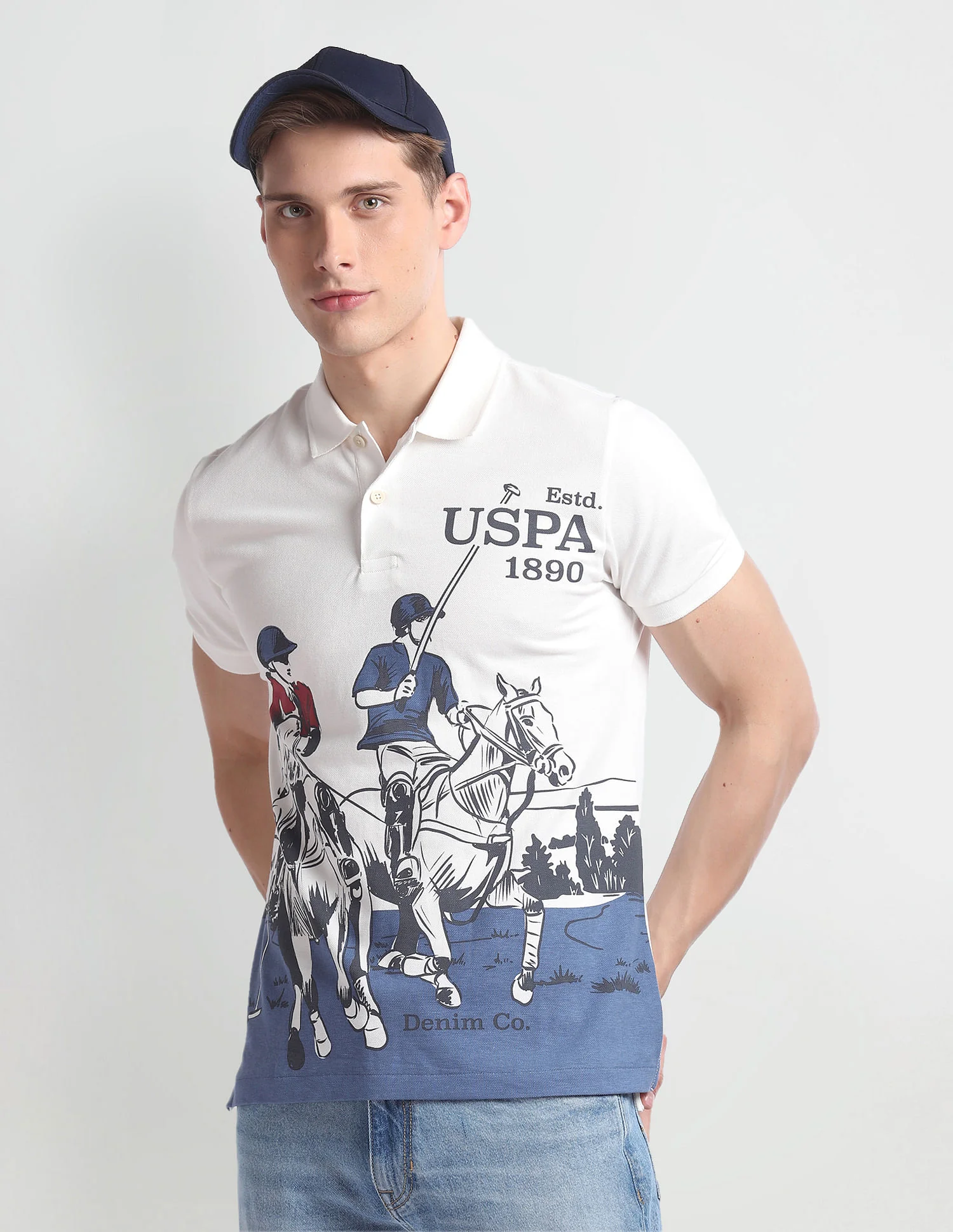 Brand Print Pique Polo Shirt