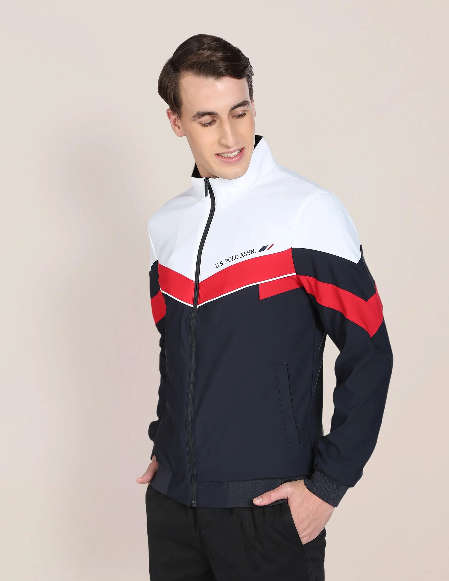 Brand Stripe High Neck Casual Jacket