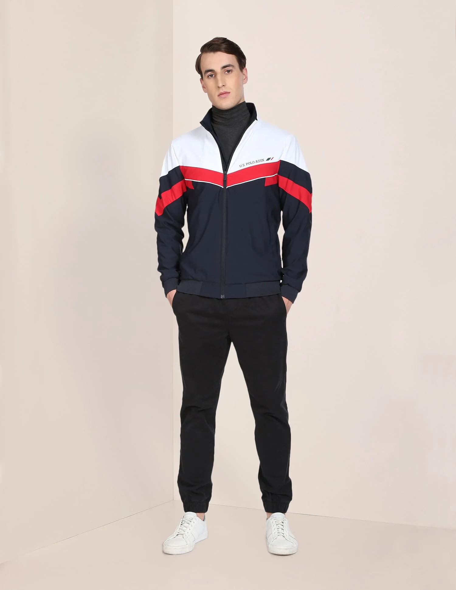 Brand Stripe High Neck Casual Jacket - Image 3