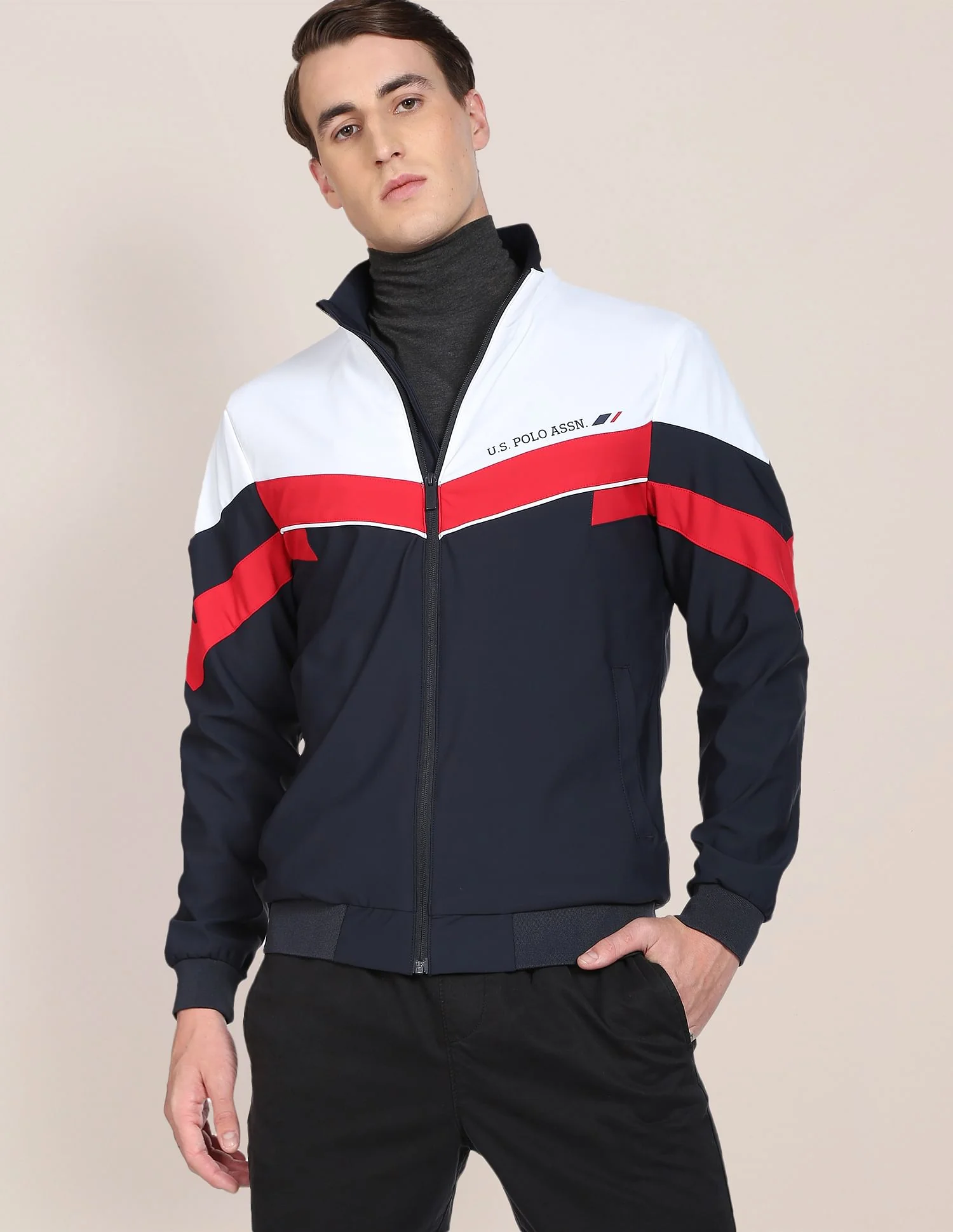 Brand Stripe High Neck Casual Jacket - Image 7