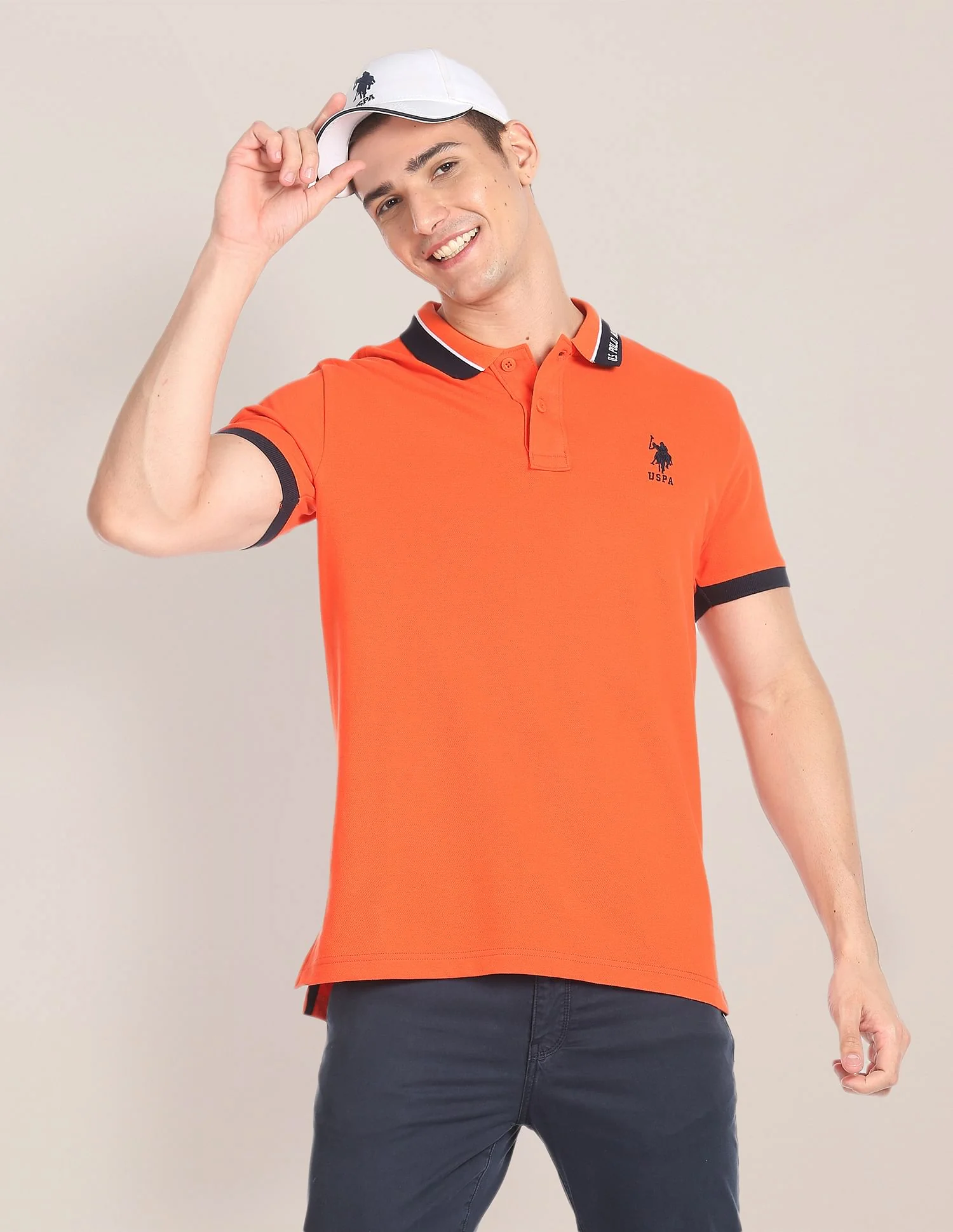 Branded Collar Pique Polo Shirt
