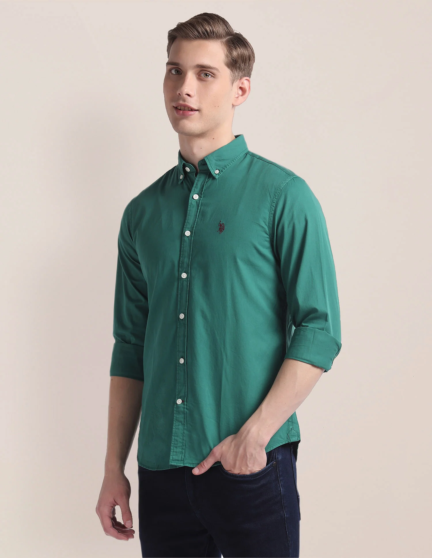 Button Down Collar Dyed Shirt - Image 4