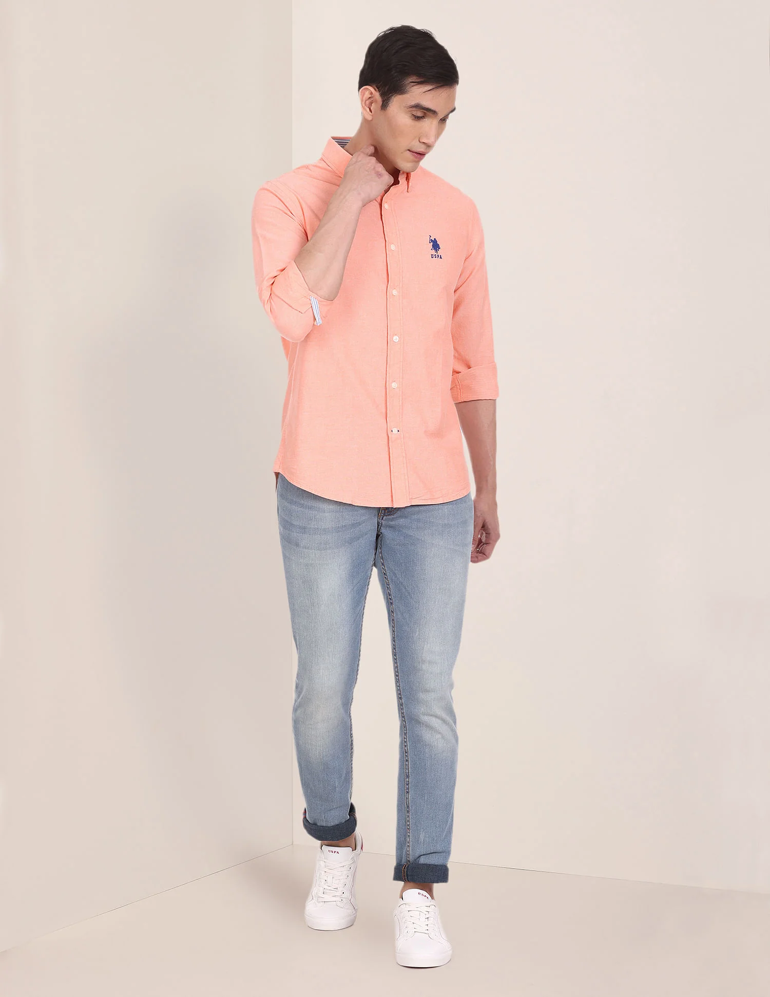 Button Down Collar Solid Casual Shirt - Image 3