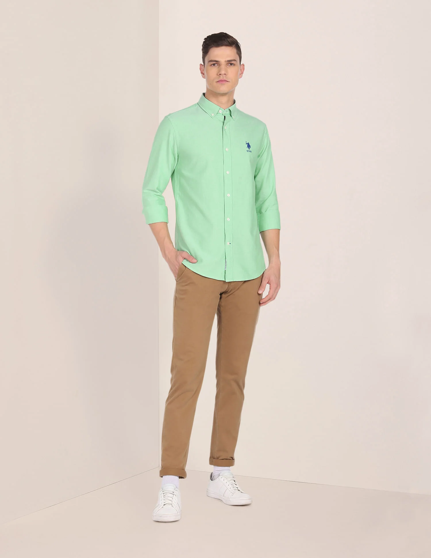 Button Down Collar Solid Casual Shirt - Image 3