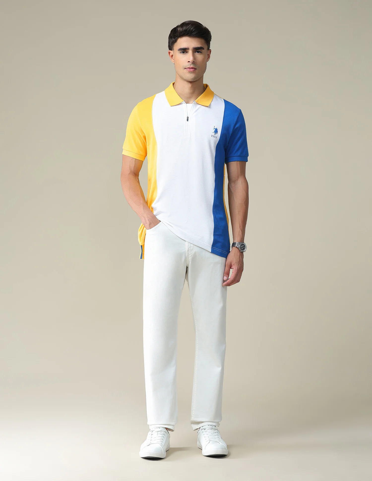 Colour Block Cotton Polo Shirt - Image 3