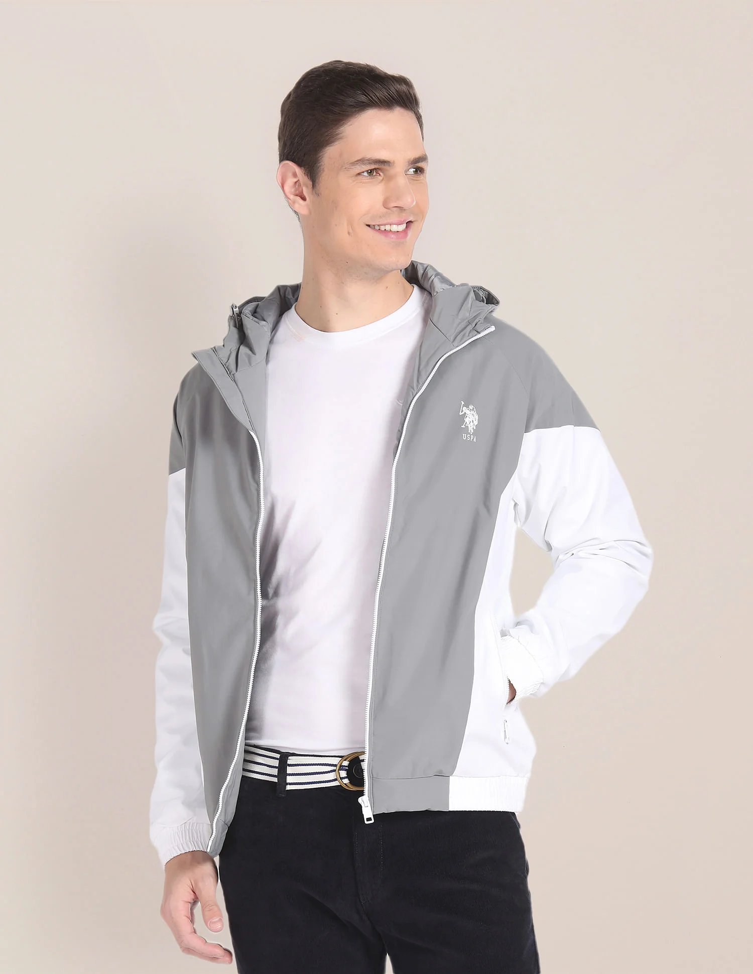 Colour Block Logo Hooded Jacket