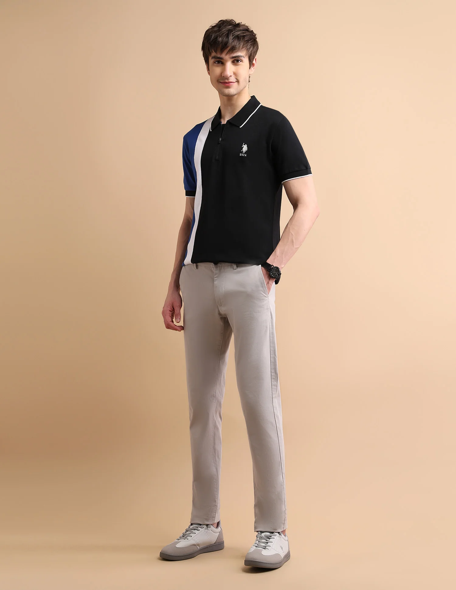 Colour Block Zipper Polo Shirt - Image 3
